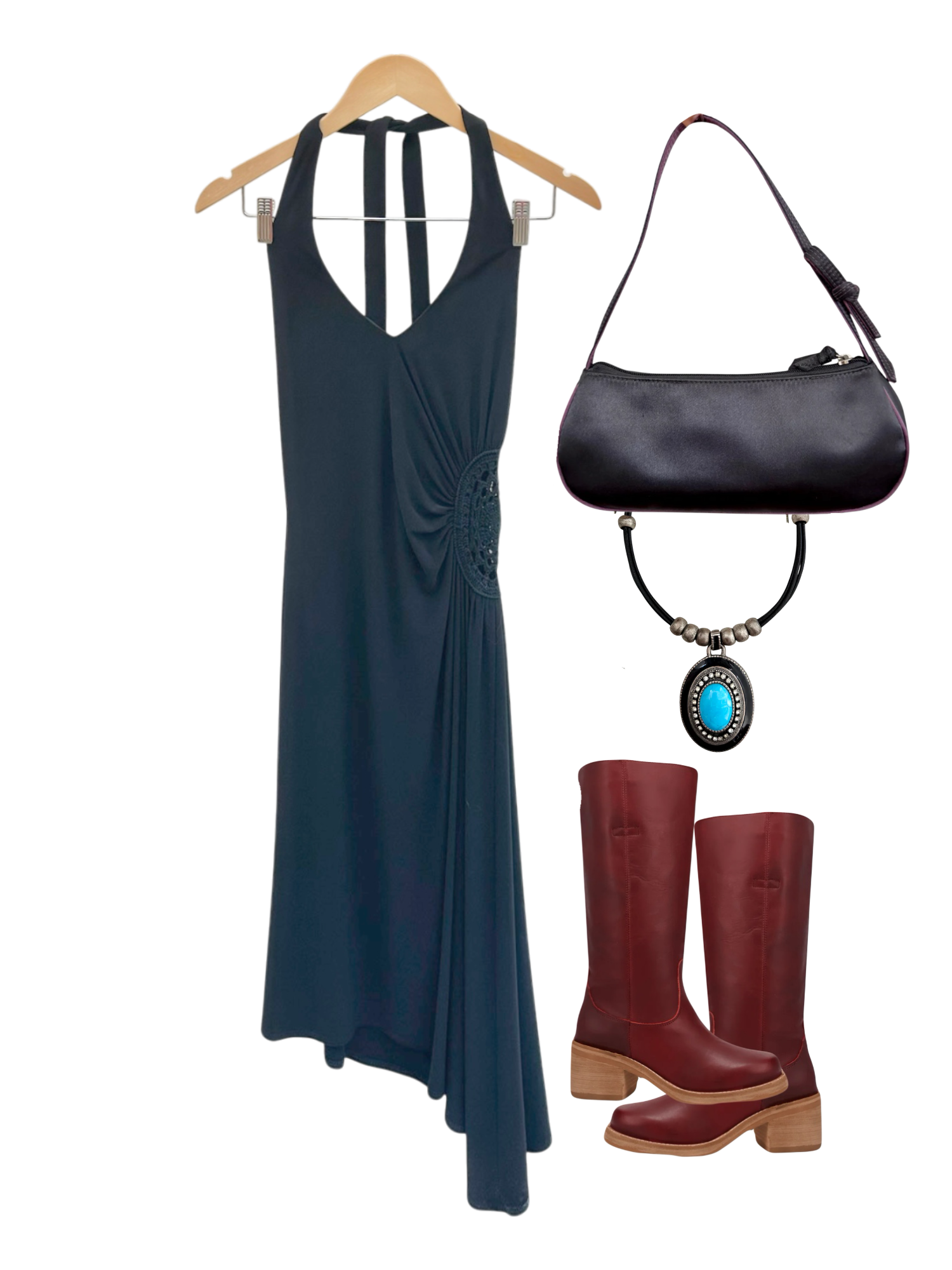 Vintage 90s Asymmetrical Crochet Cutout Halter Dress (S)