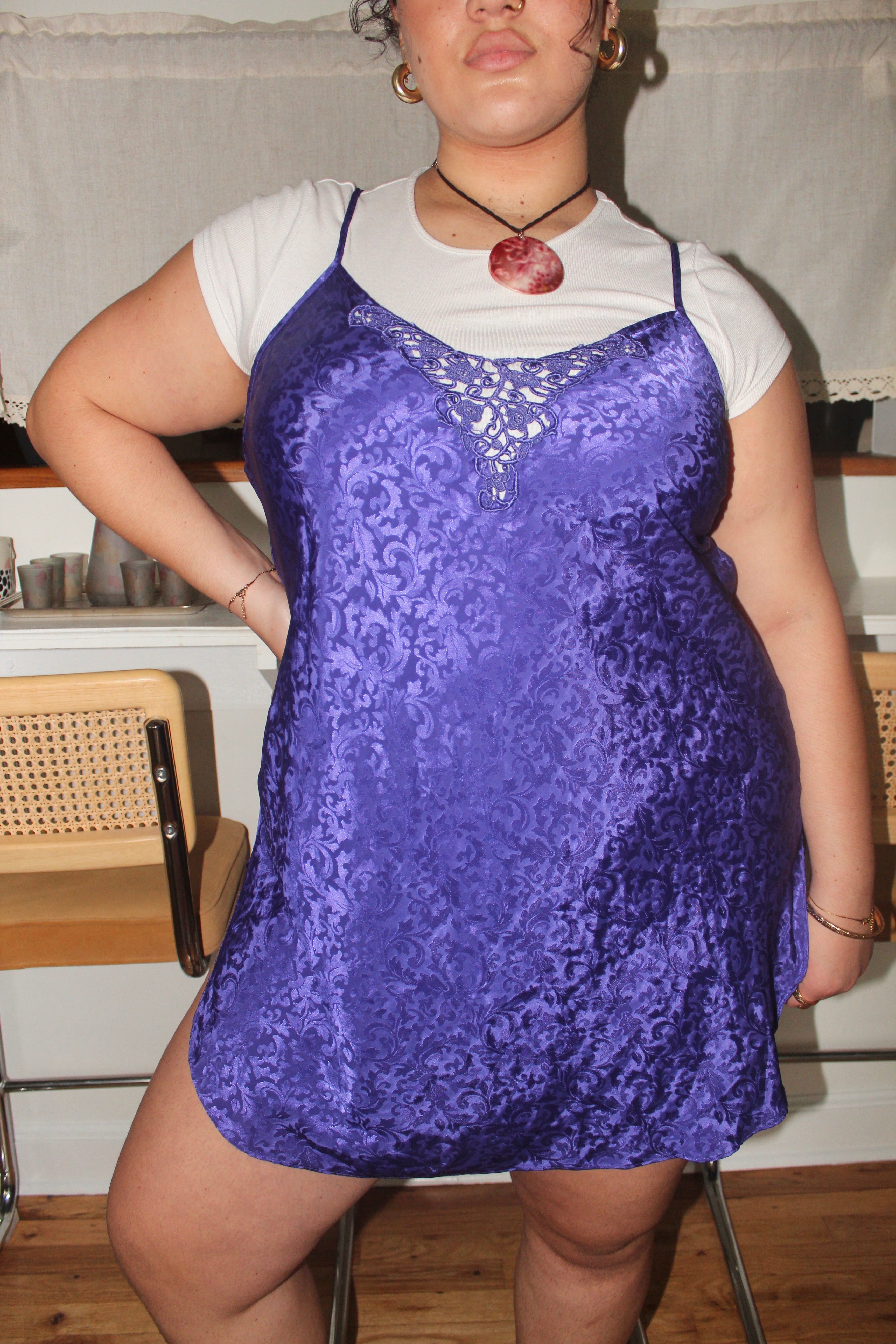 Vintage 90s Violet Lace Mini Slip (L)