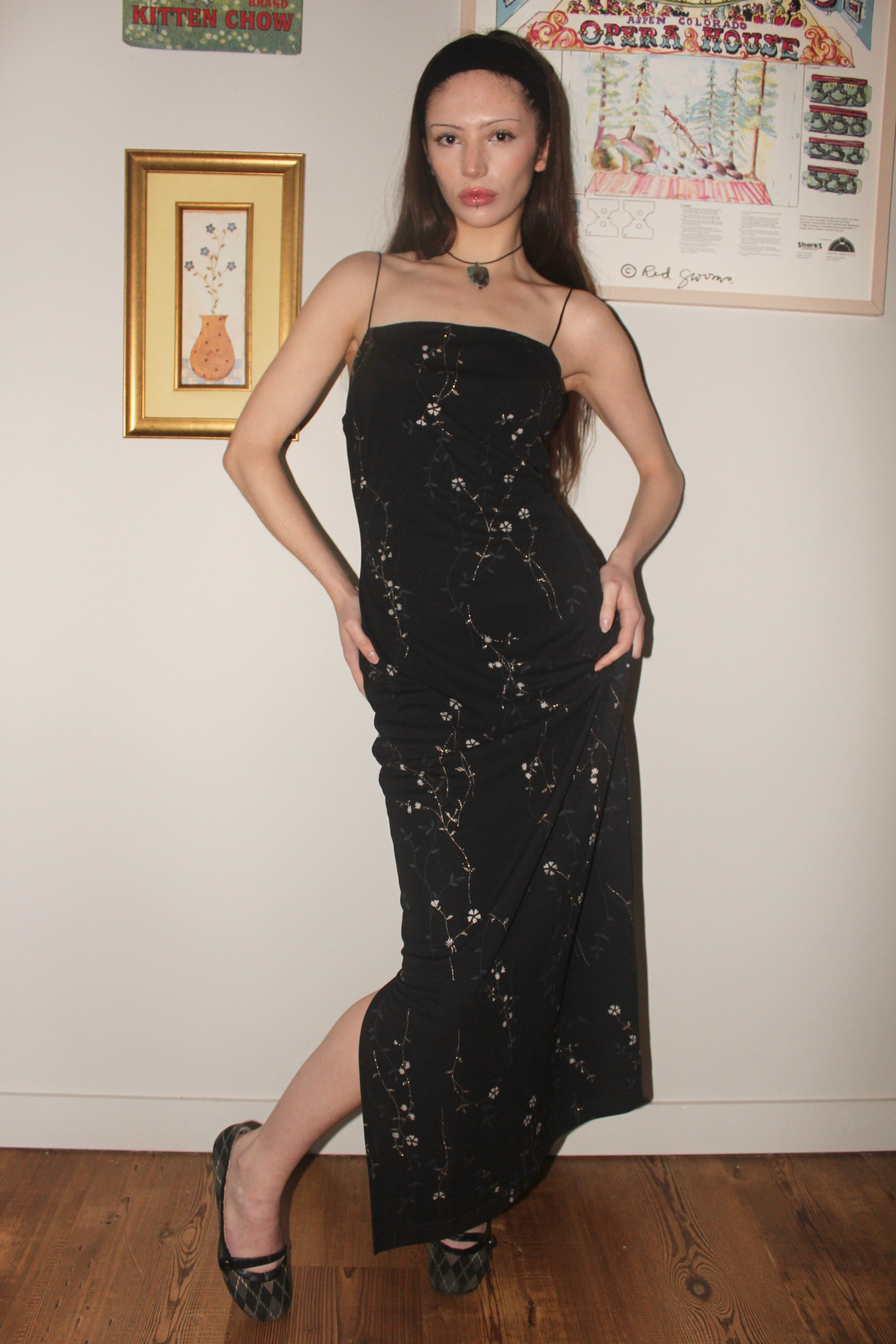 Vintage 90s Square Neck Midi Slip Dress (M)