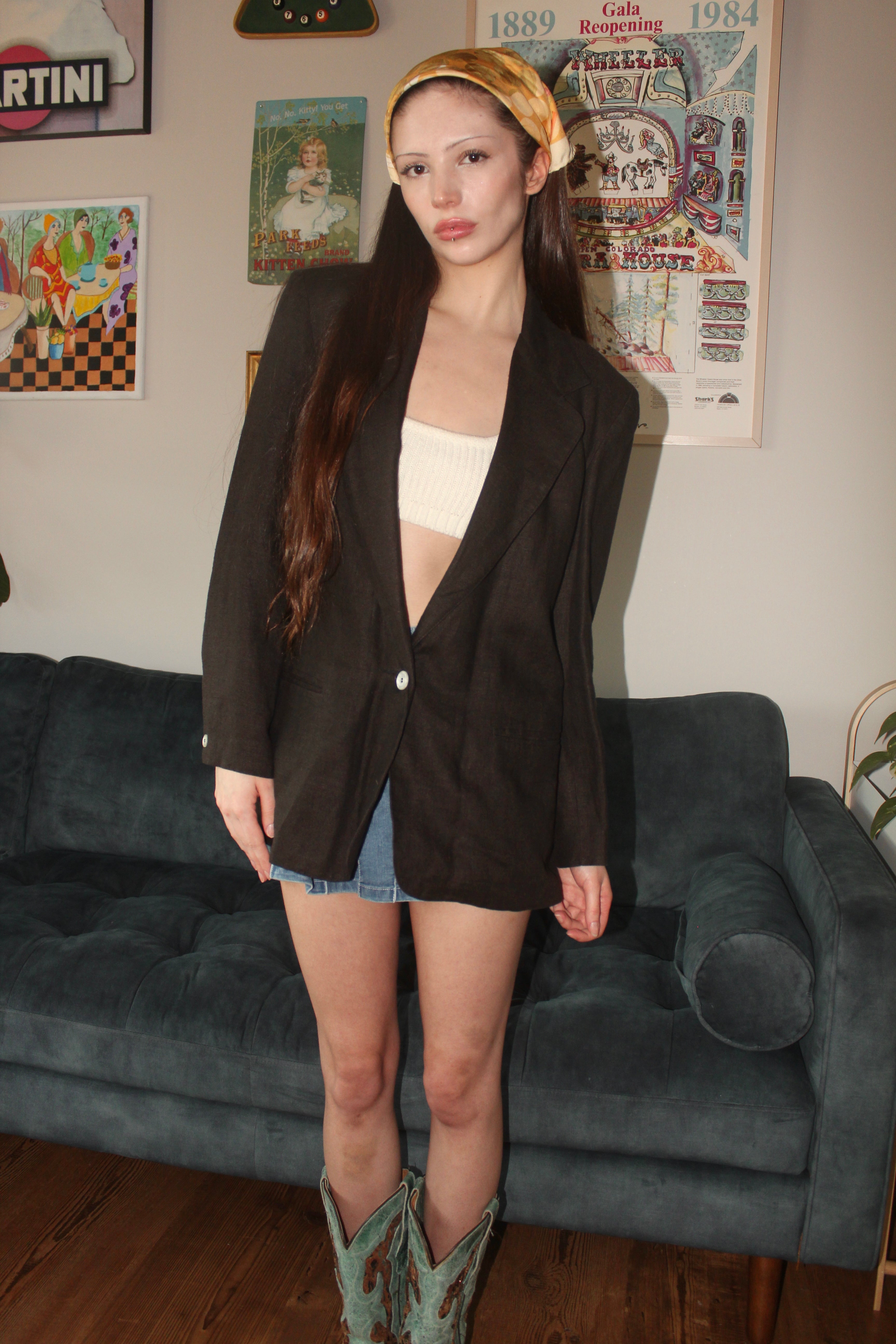Vintage 90s Chocolate Brown Linen Blazer (M)