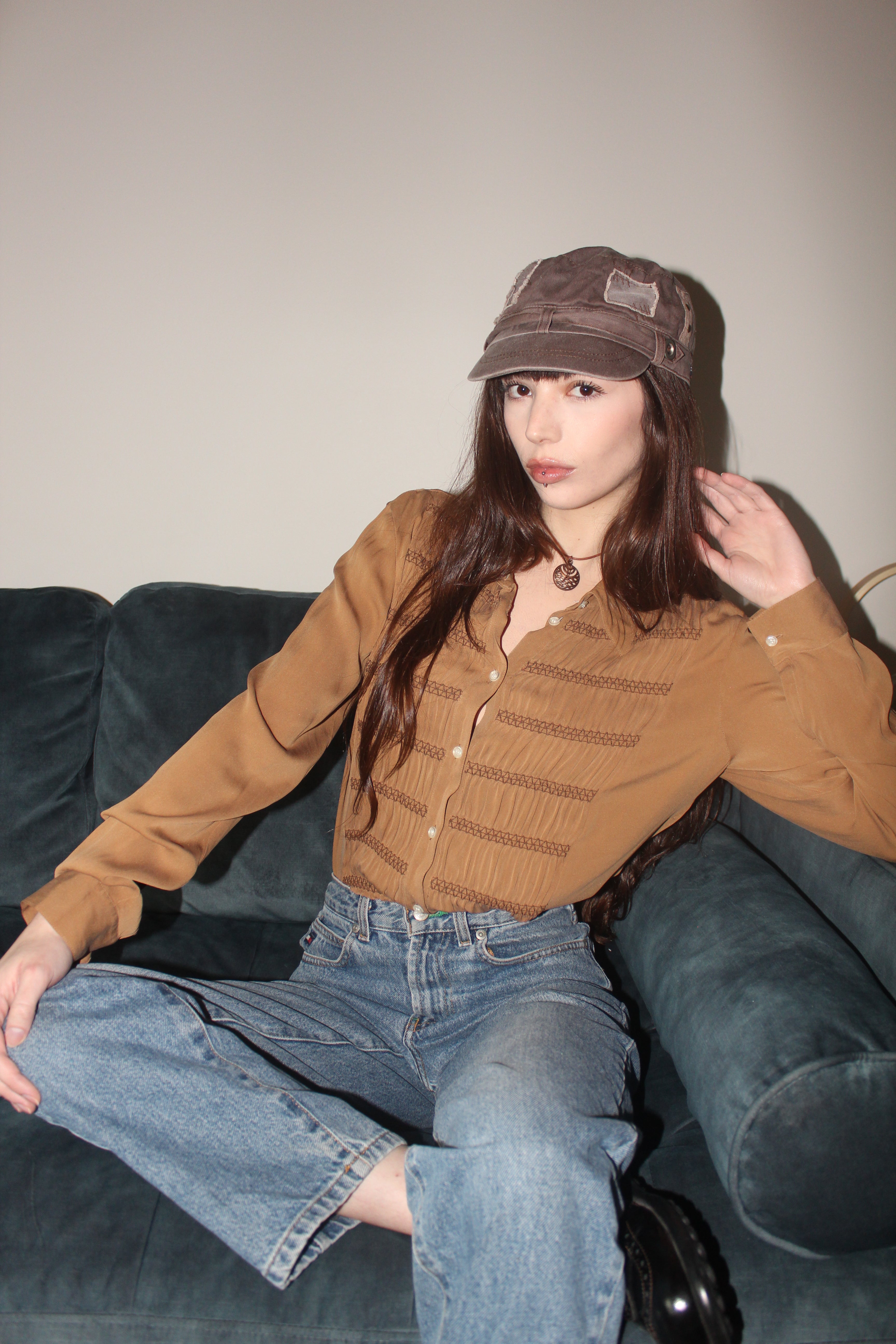 Vintage 90s Crinkled Silk Button Up (M)