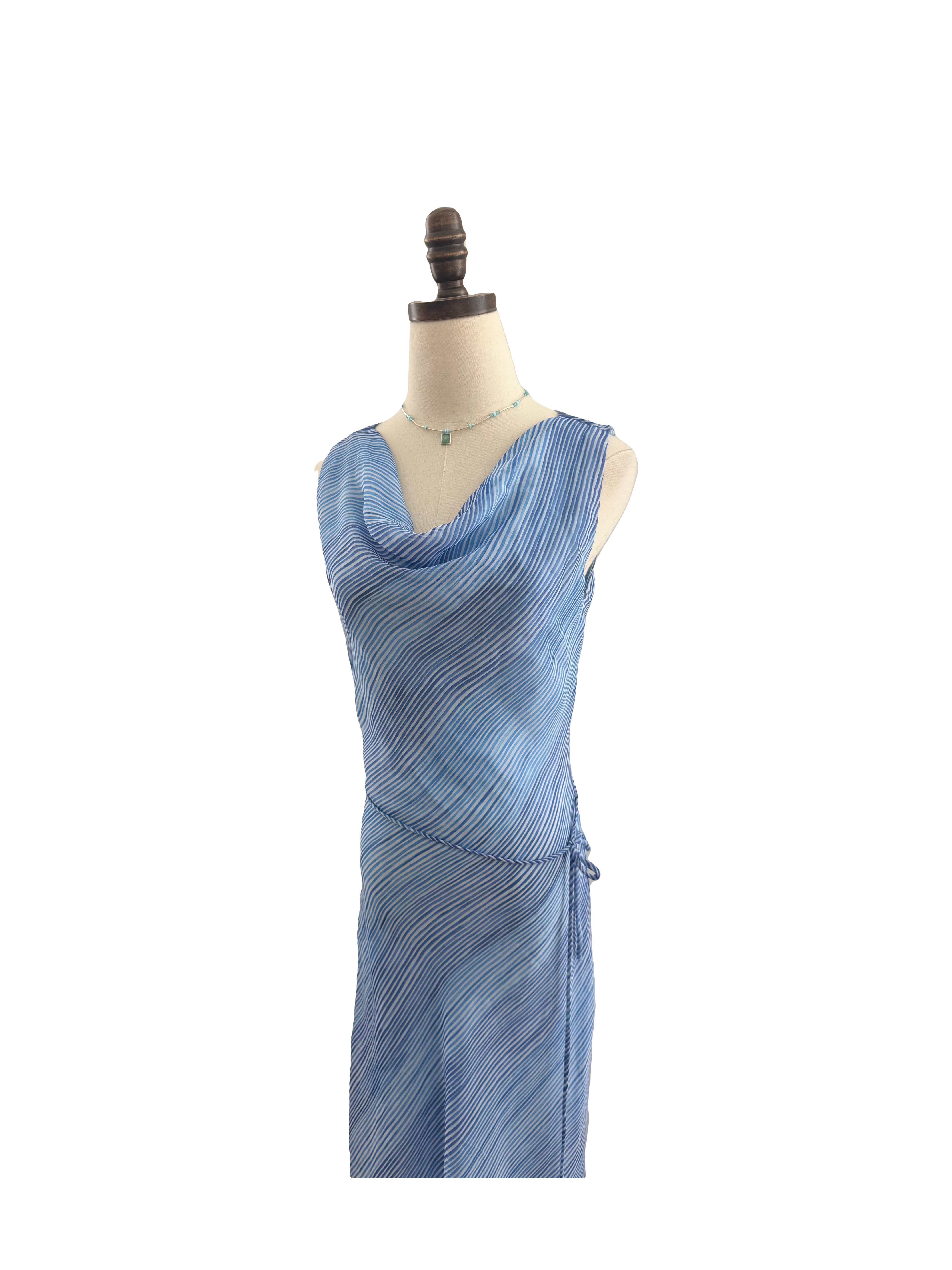 Vintage 90s Striped Cowl Neck Midi Dress w/ Tie (S/M)