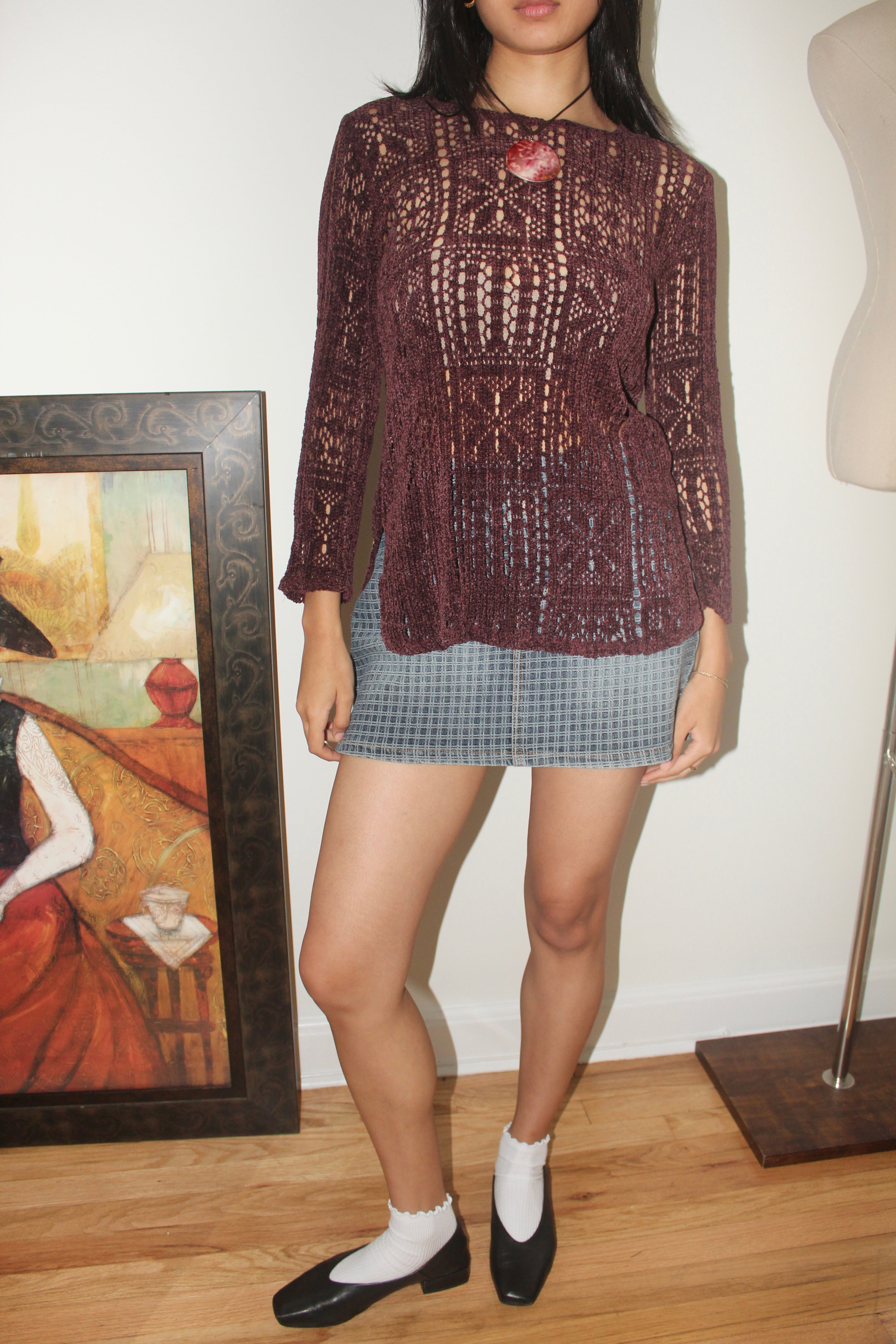 Vintage 90s Plum Cozy Mesh Knit (S)