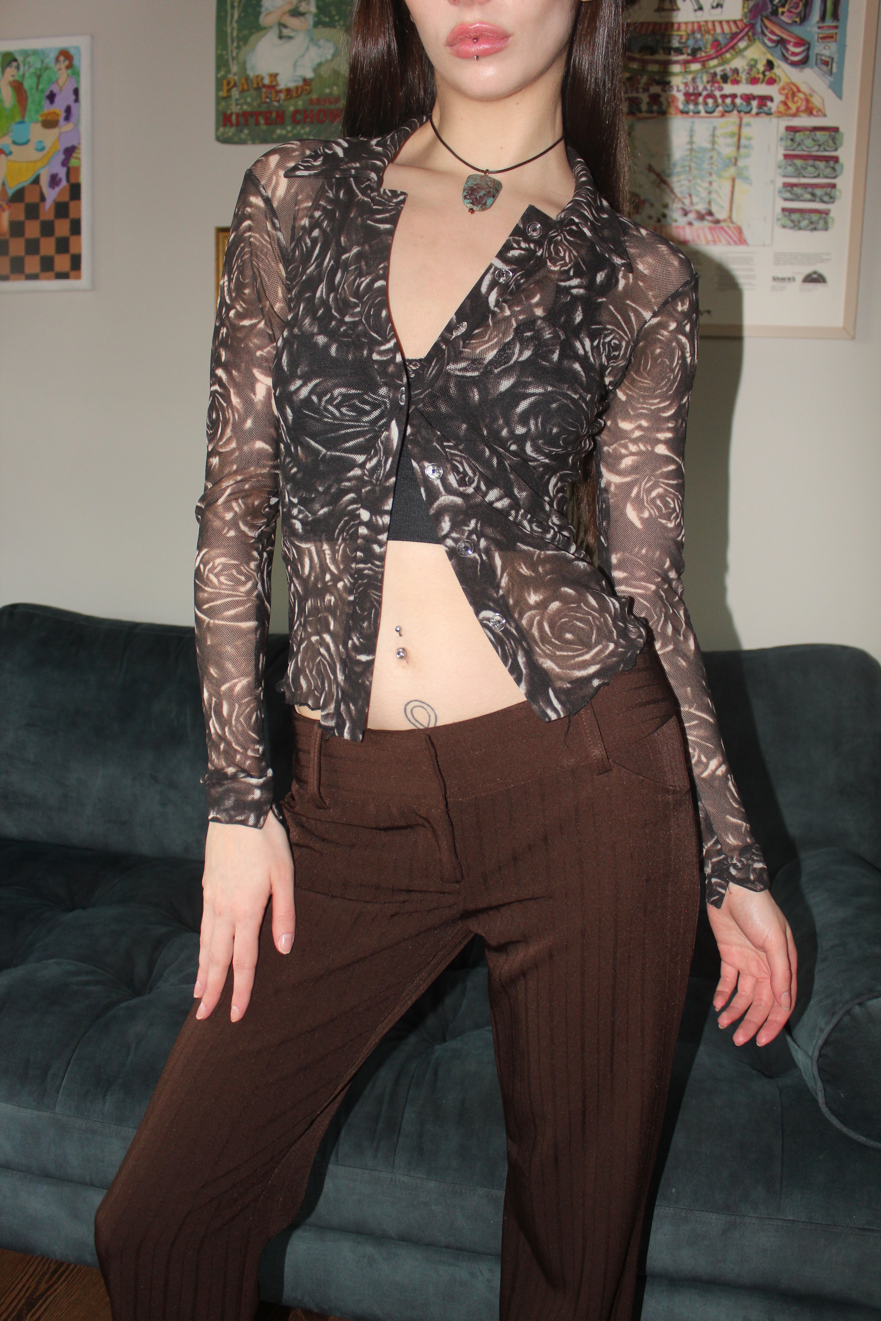 Vintage 90s Sheer BEBE Button UP (XS)