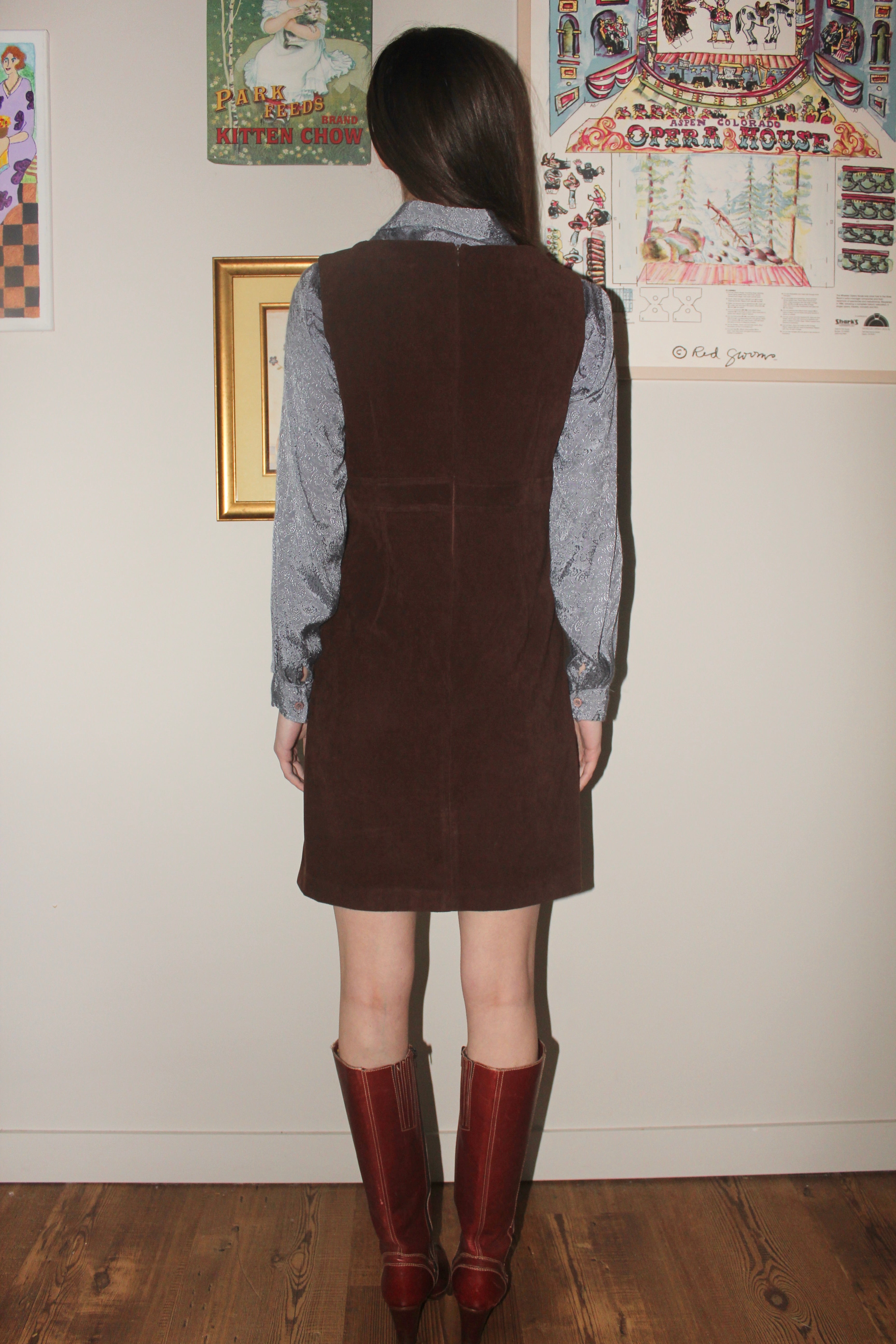 Vintage 90s Corduroy Mini Overall Dress (M)