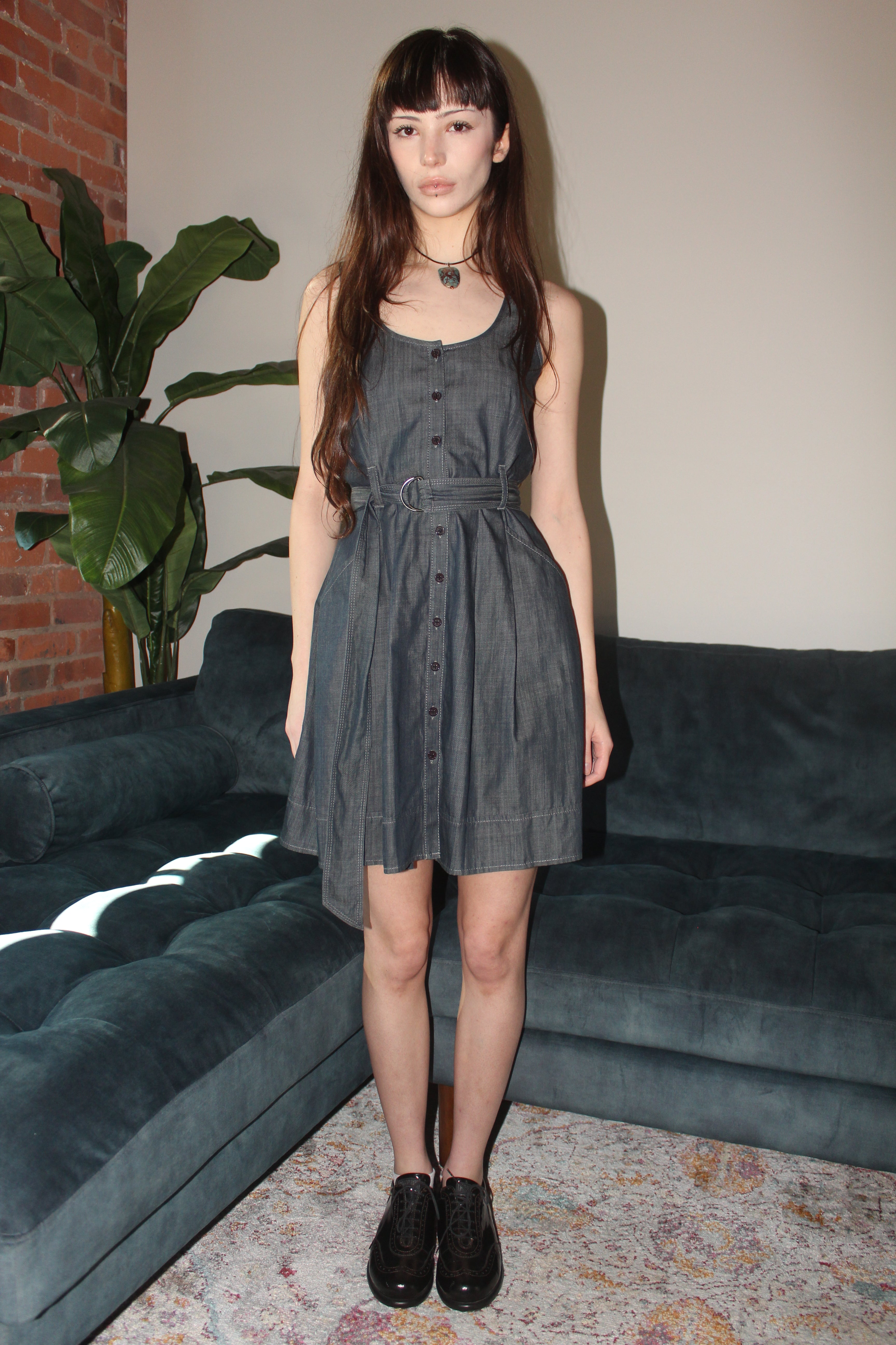 Retro Denim Belted Dress (S)