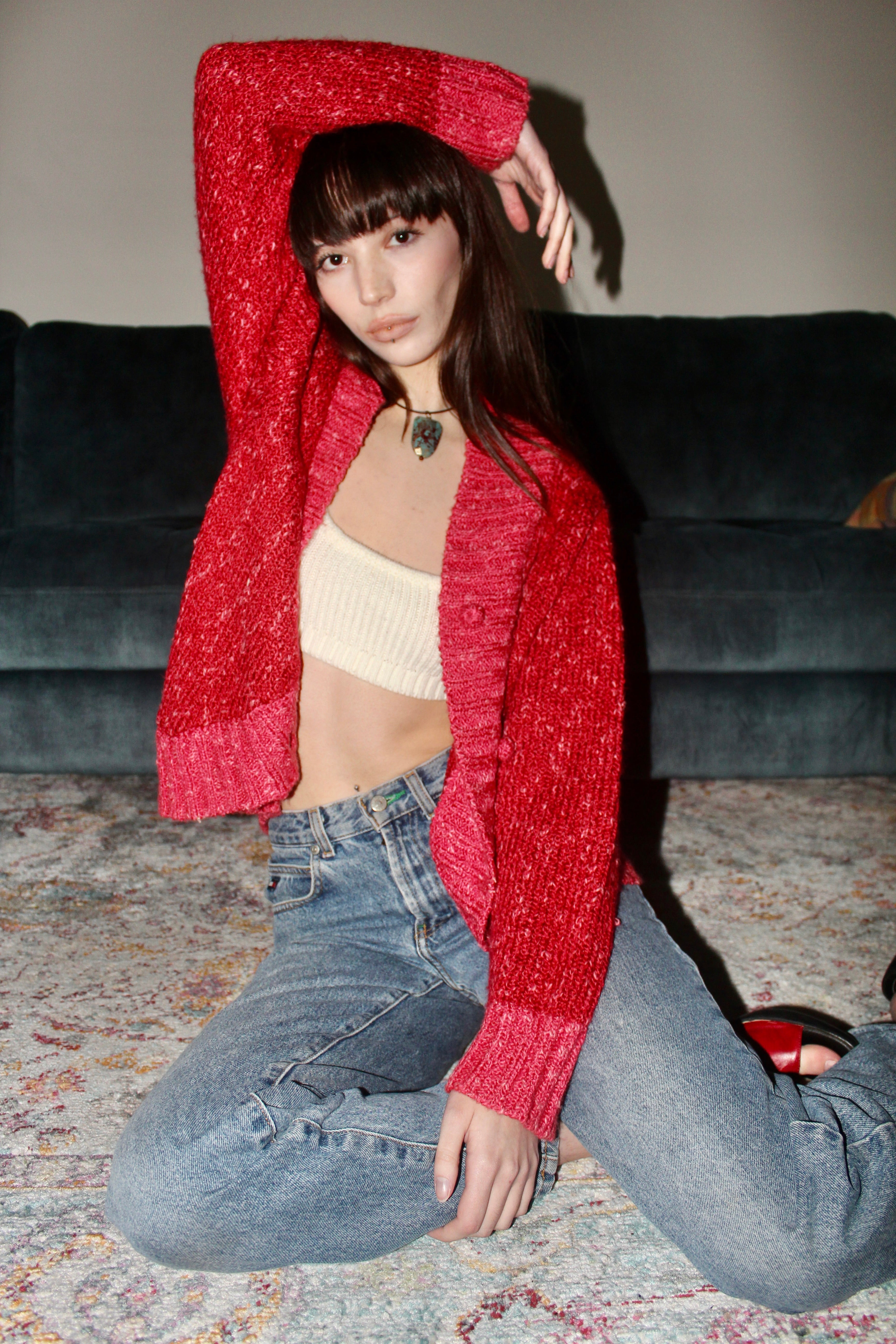 Vintage 90s Cozy Strawberry Wine Cardi (M/L)