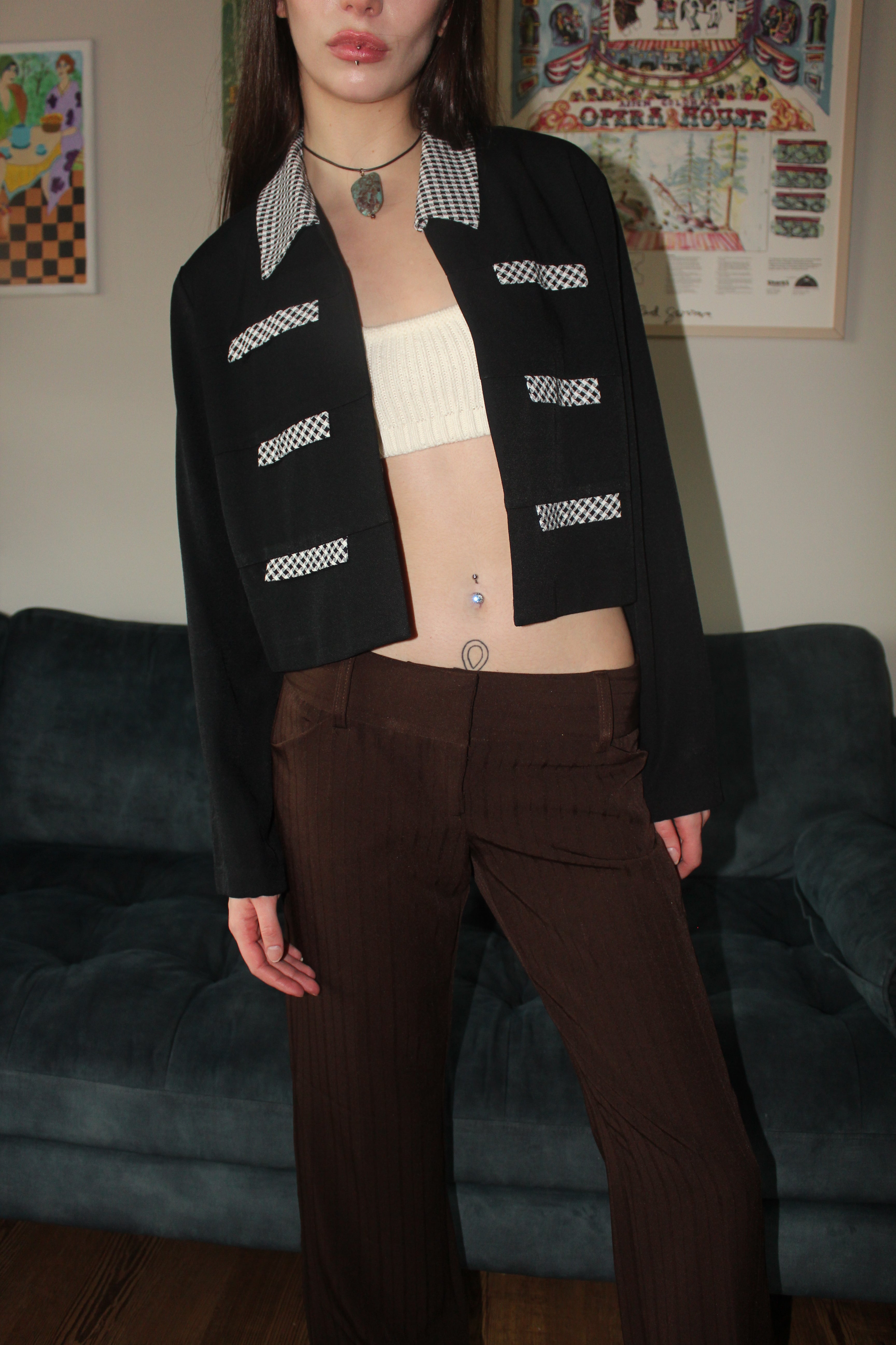 Vintage 90s Contrast Cropped Blazer (M)