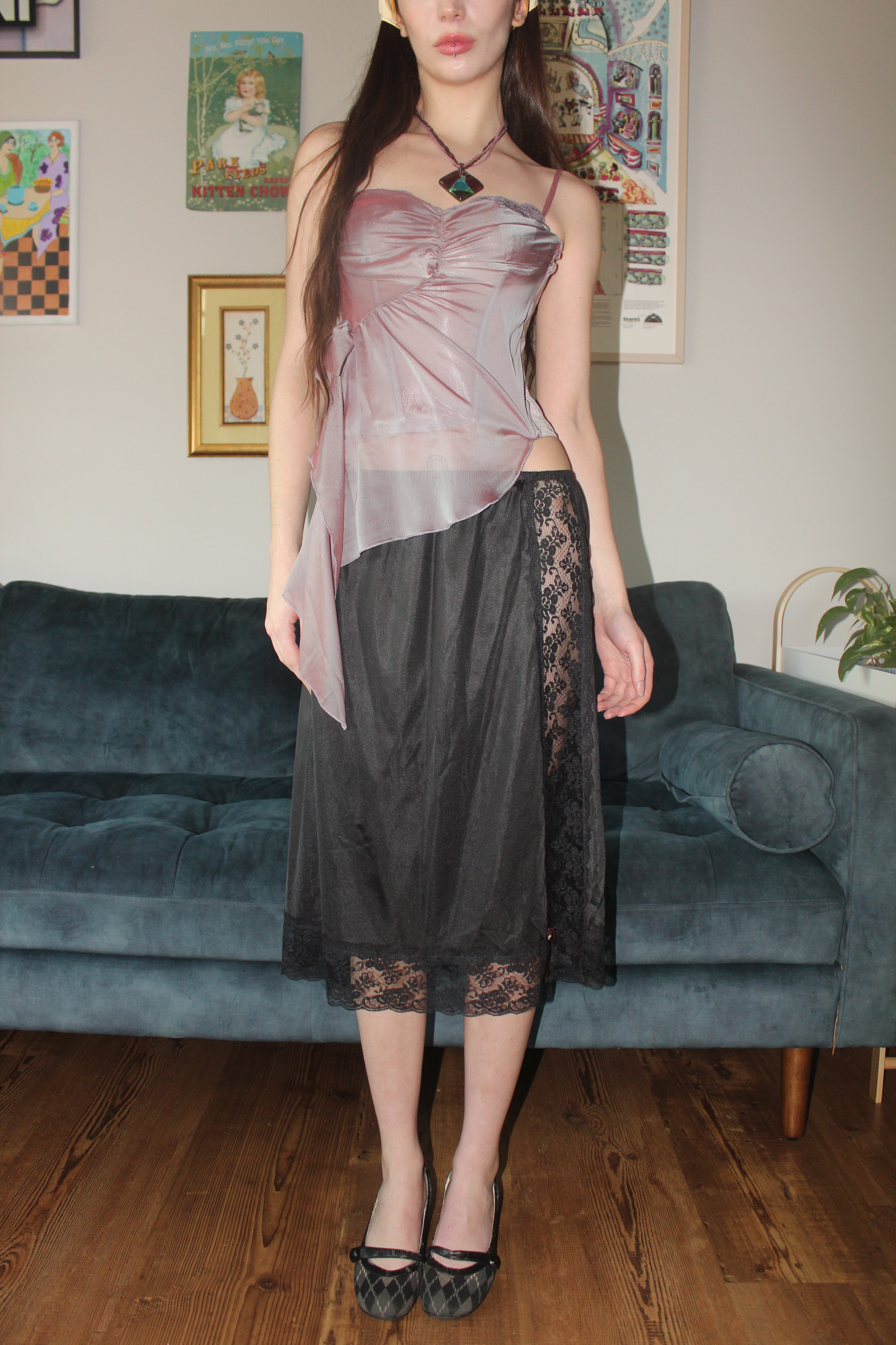 Vintage 60s Lace Insert Midi Skirt (S/M)