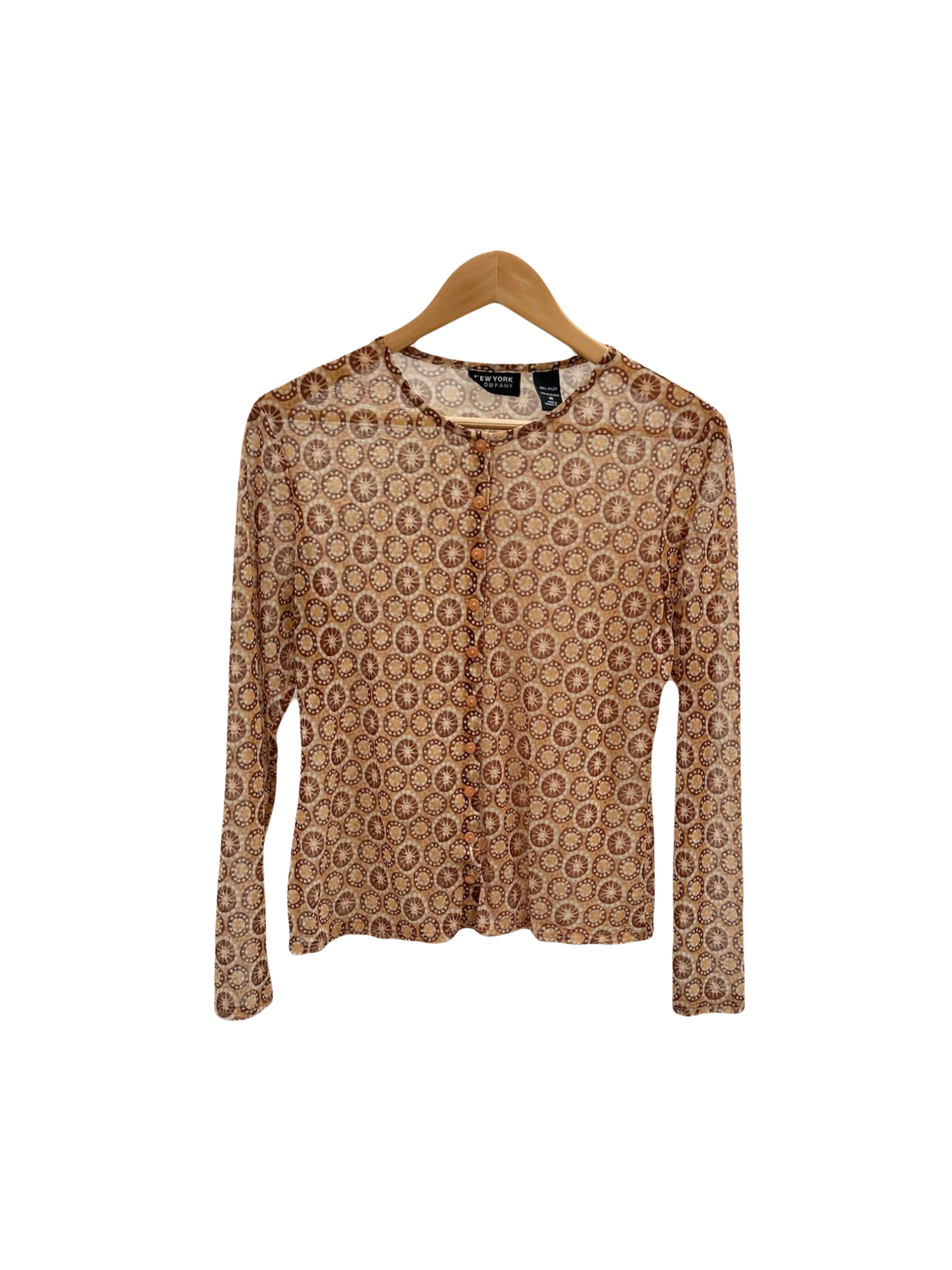Vintage 90s Sheer Tangerine Geometric Button Up (M)