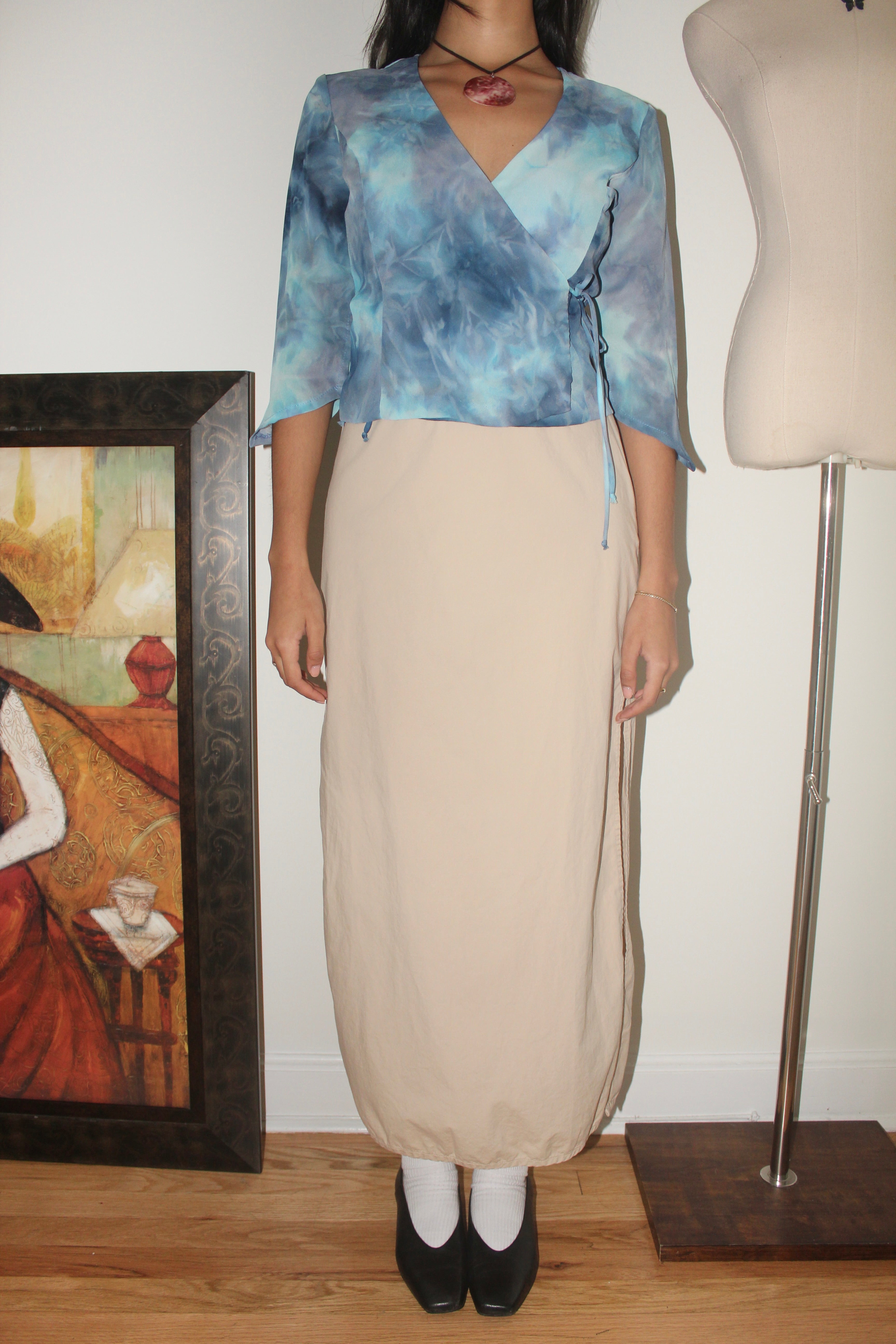 Vintage 90s Retro Double Split Midi Skirt (S/M)