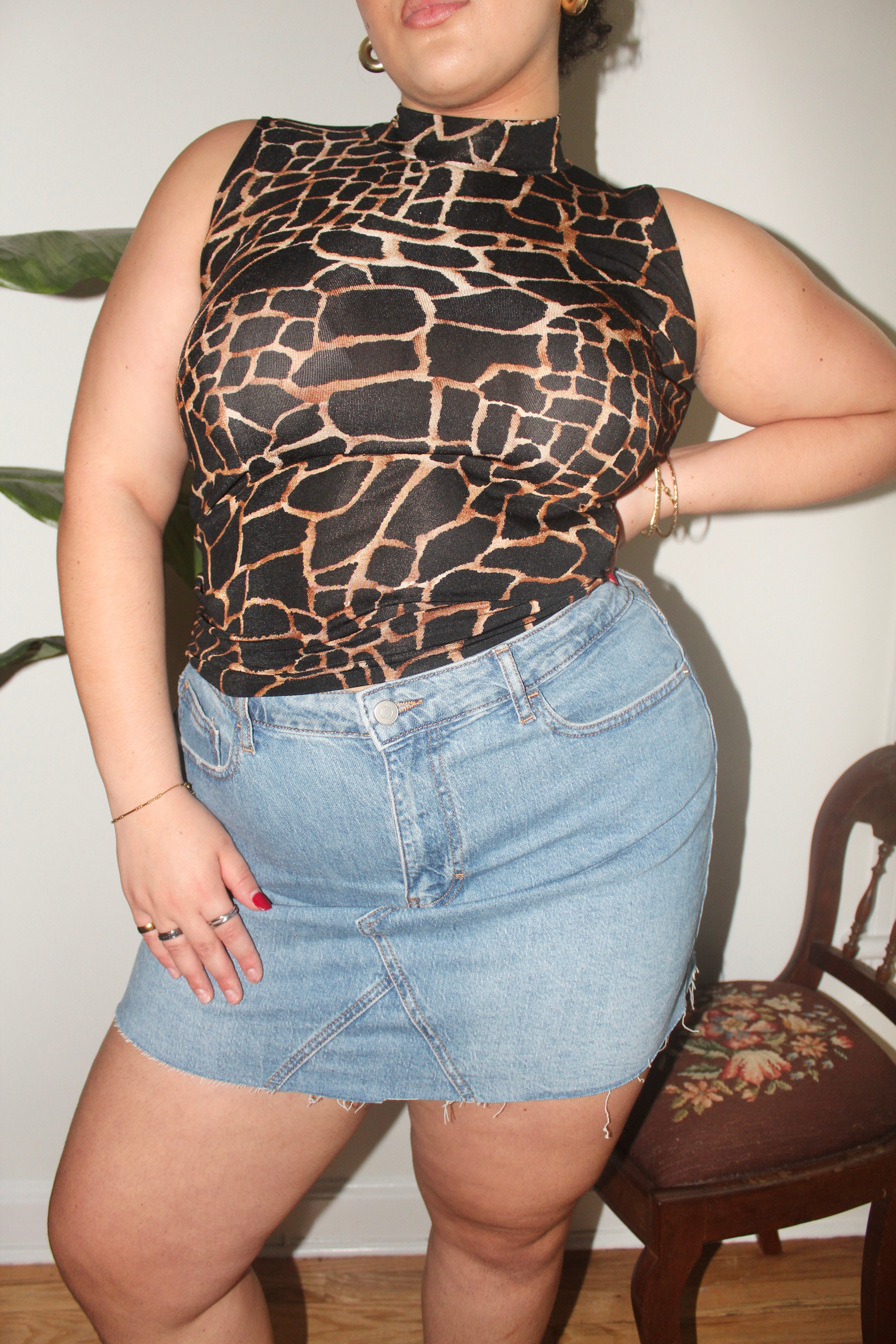 Vintage 90s Snake Patterned Stretchy Turtleneck (L)