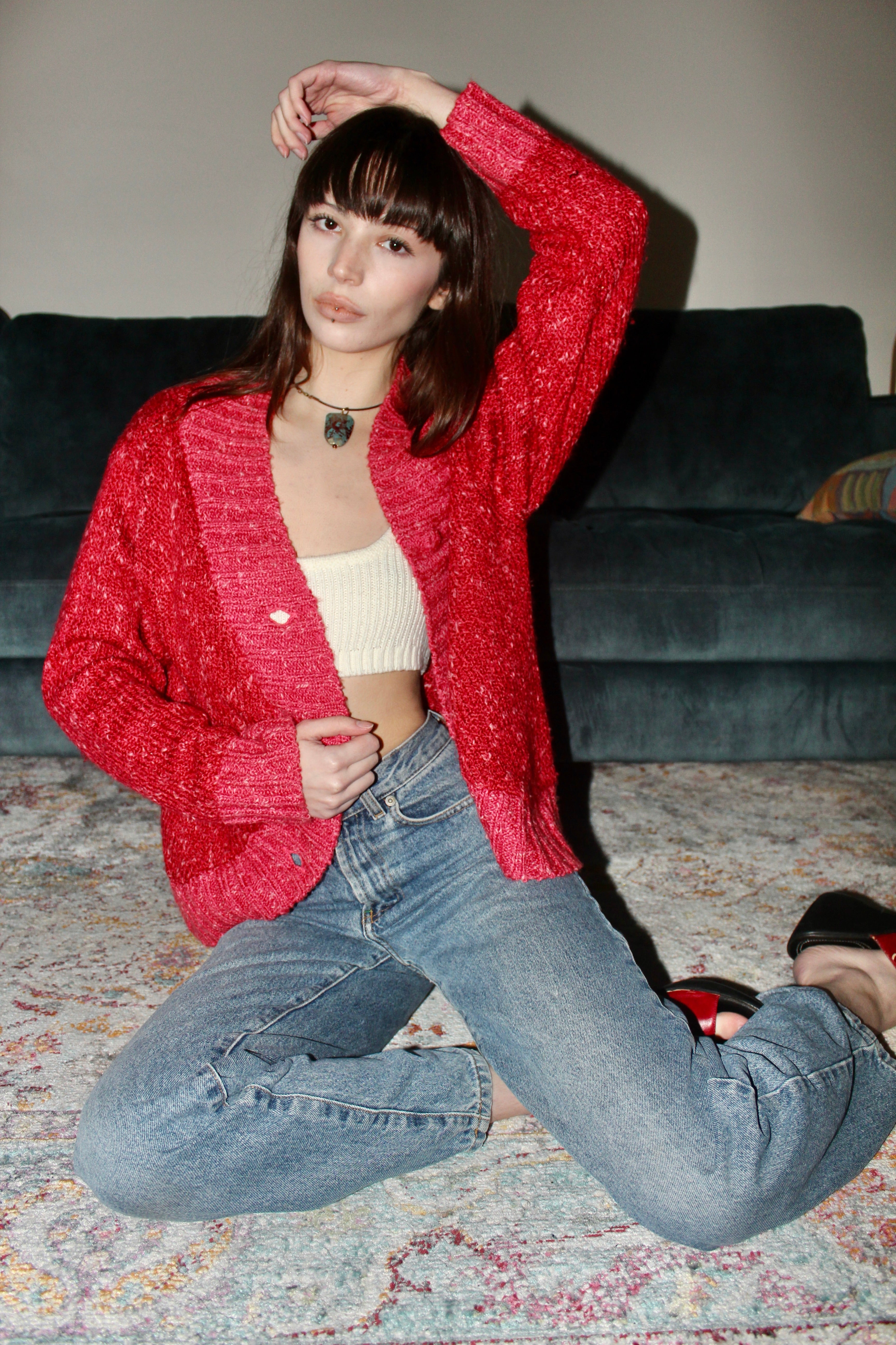 Vintage 90s Cozy Strawberry Wine Cardi (M/L)