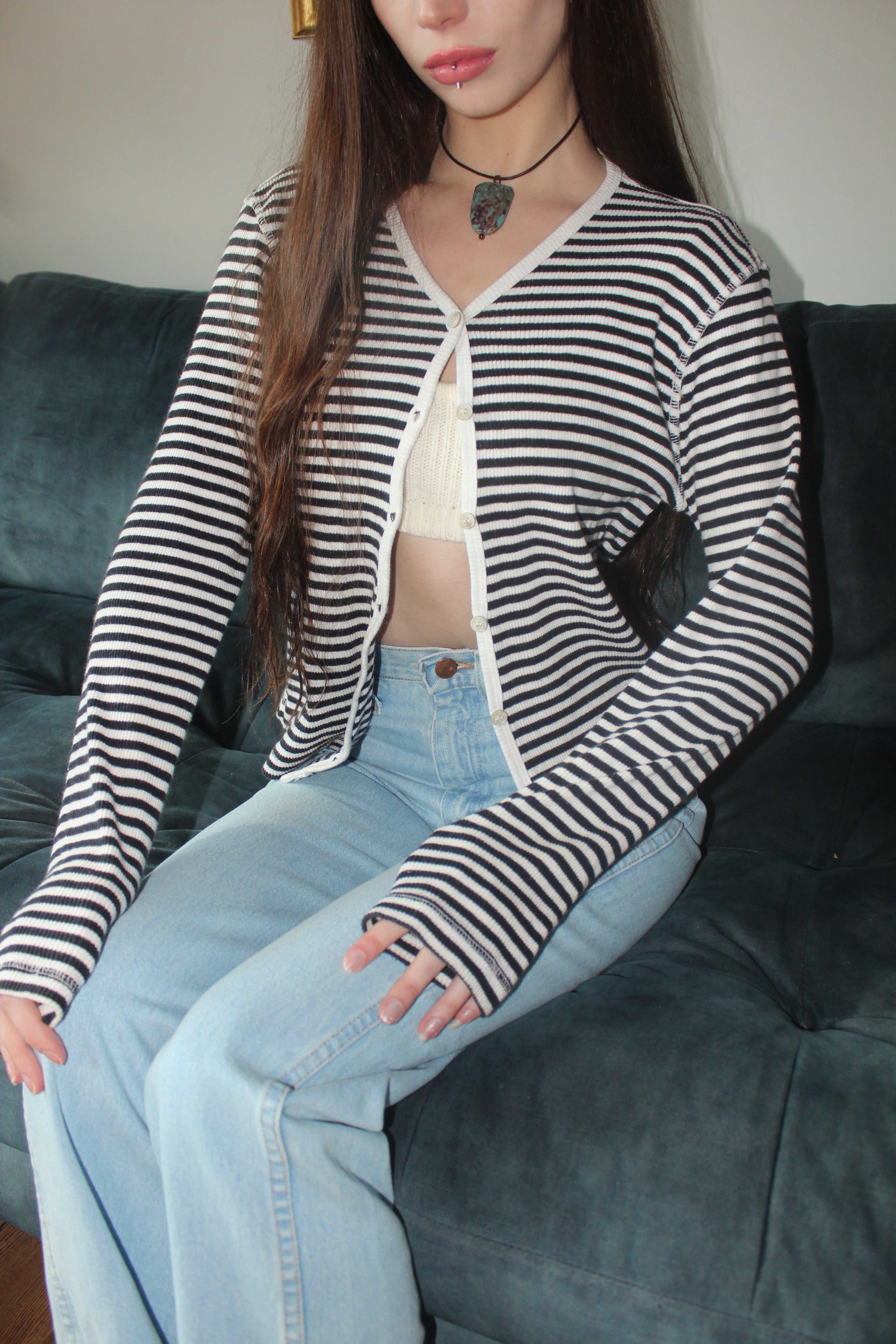 Vintage 90s Retro Striped Knit Cardigan (S/M)