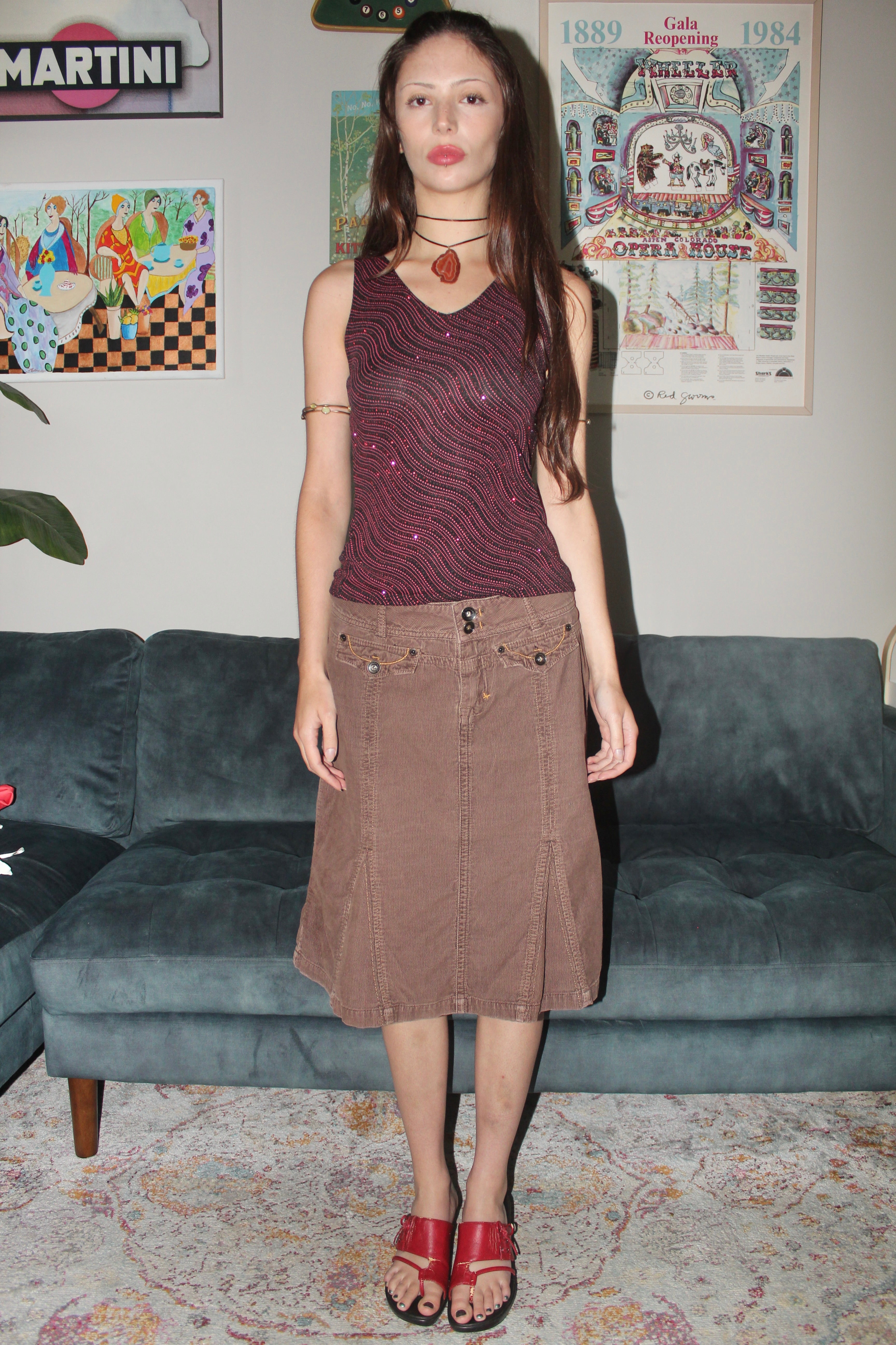 Vintage 90s Corduroy Midi Skirt (S/M)