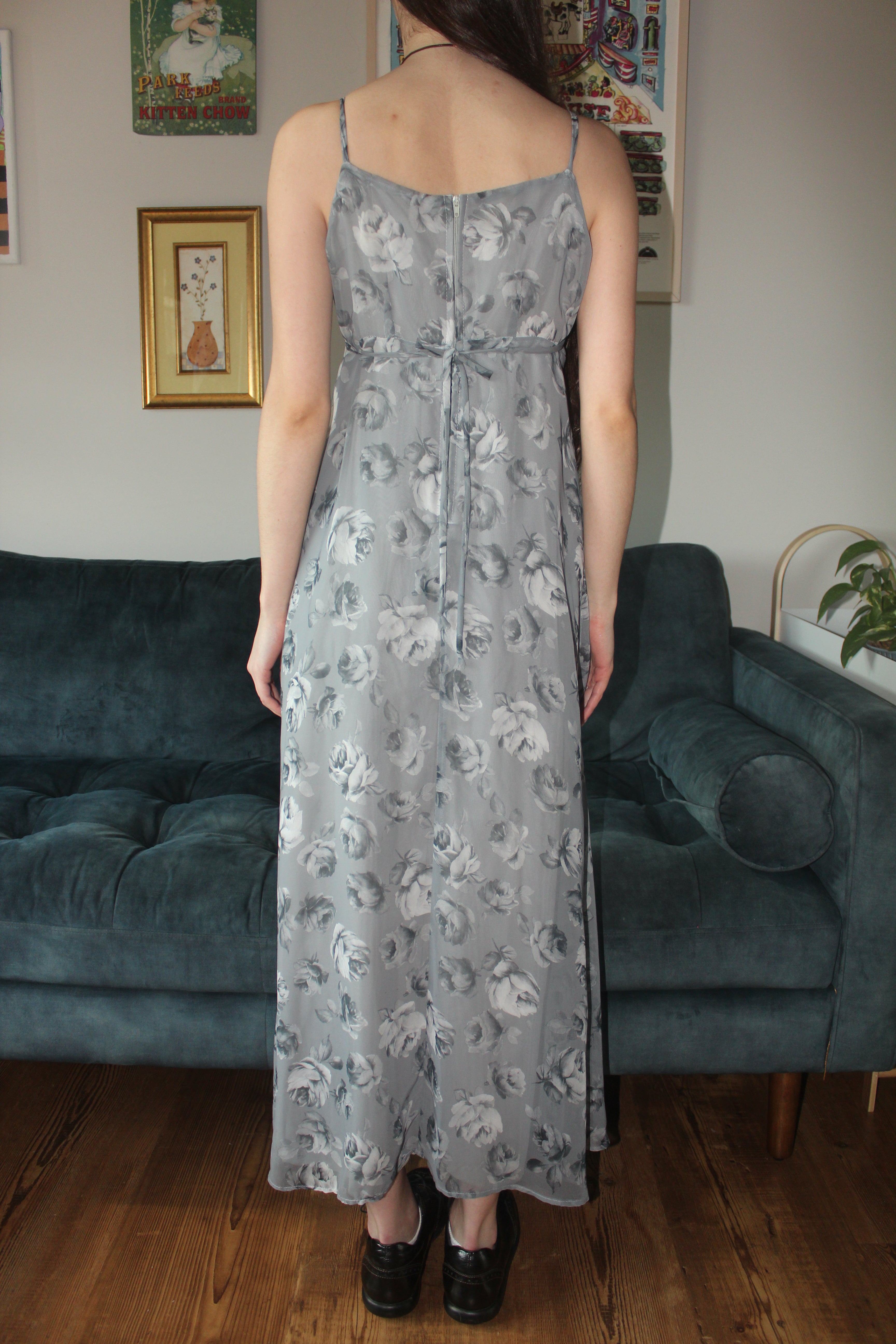 Vintage 90s Floral Tie Midi Dress (S)