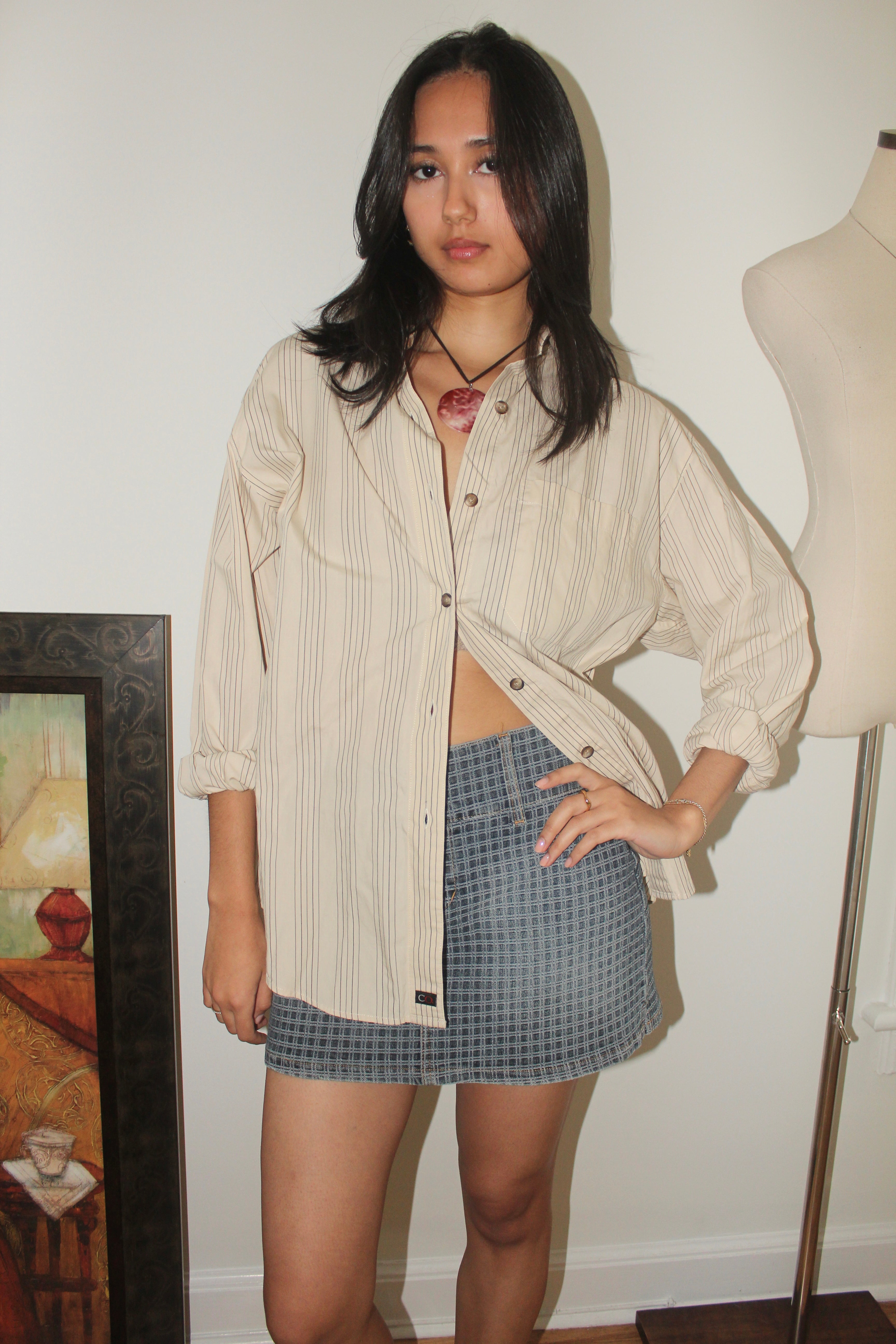 Vintage 90s Oversized Striped Button Up (L)
