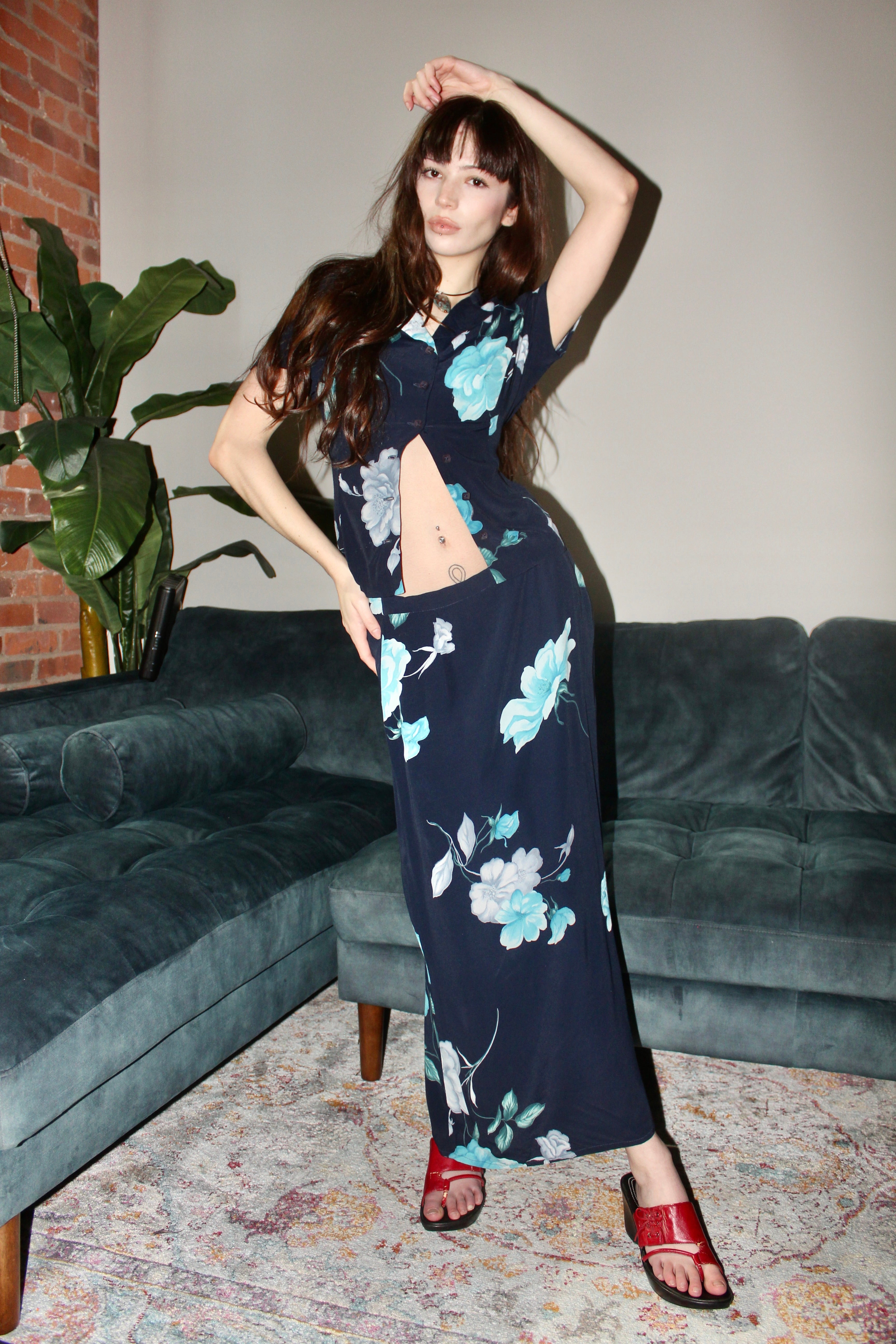 Vintage 90s Short Sleeve Floral Twin Set (S/M)