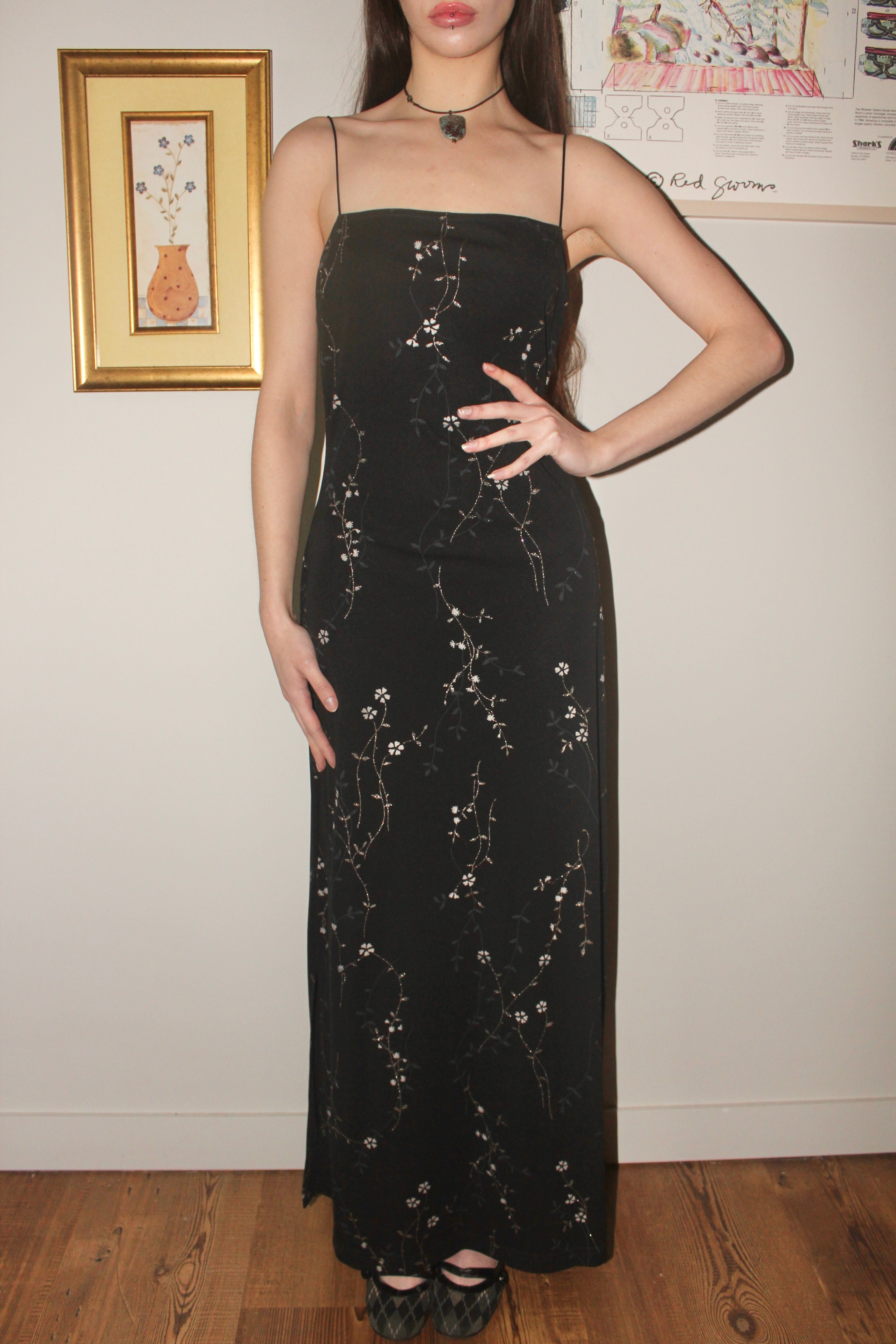 Vintage 90s Square Neck Midi Slip Dress (M)