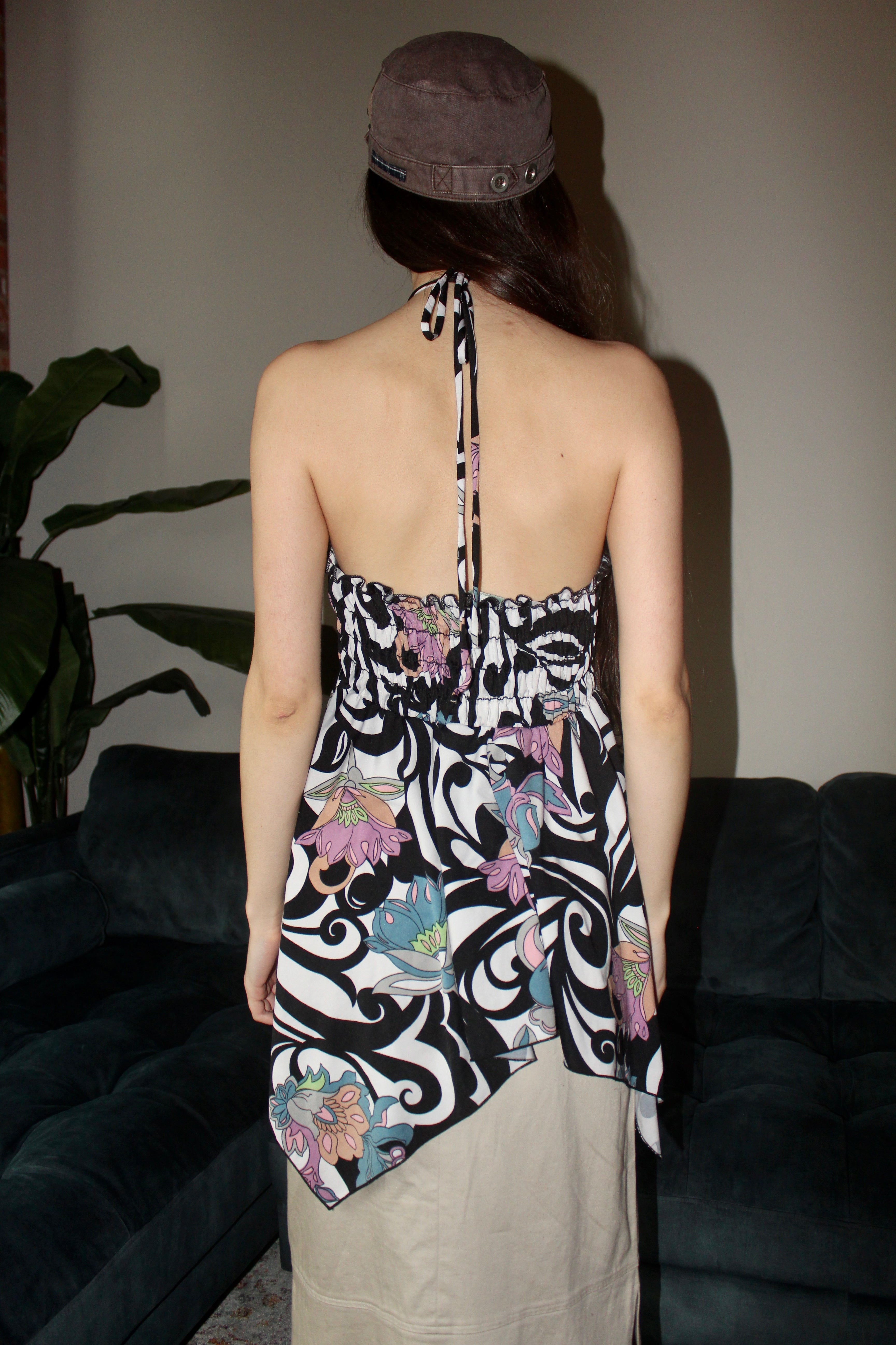 Vintage 90s Boho Abstract Handkerchief Halter (M)