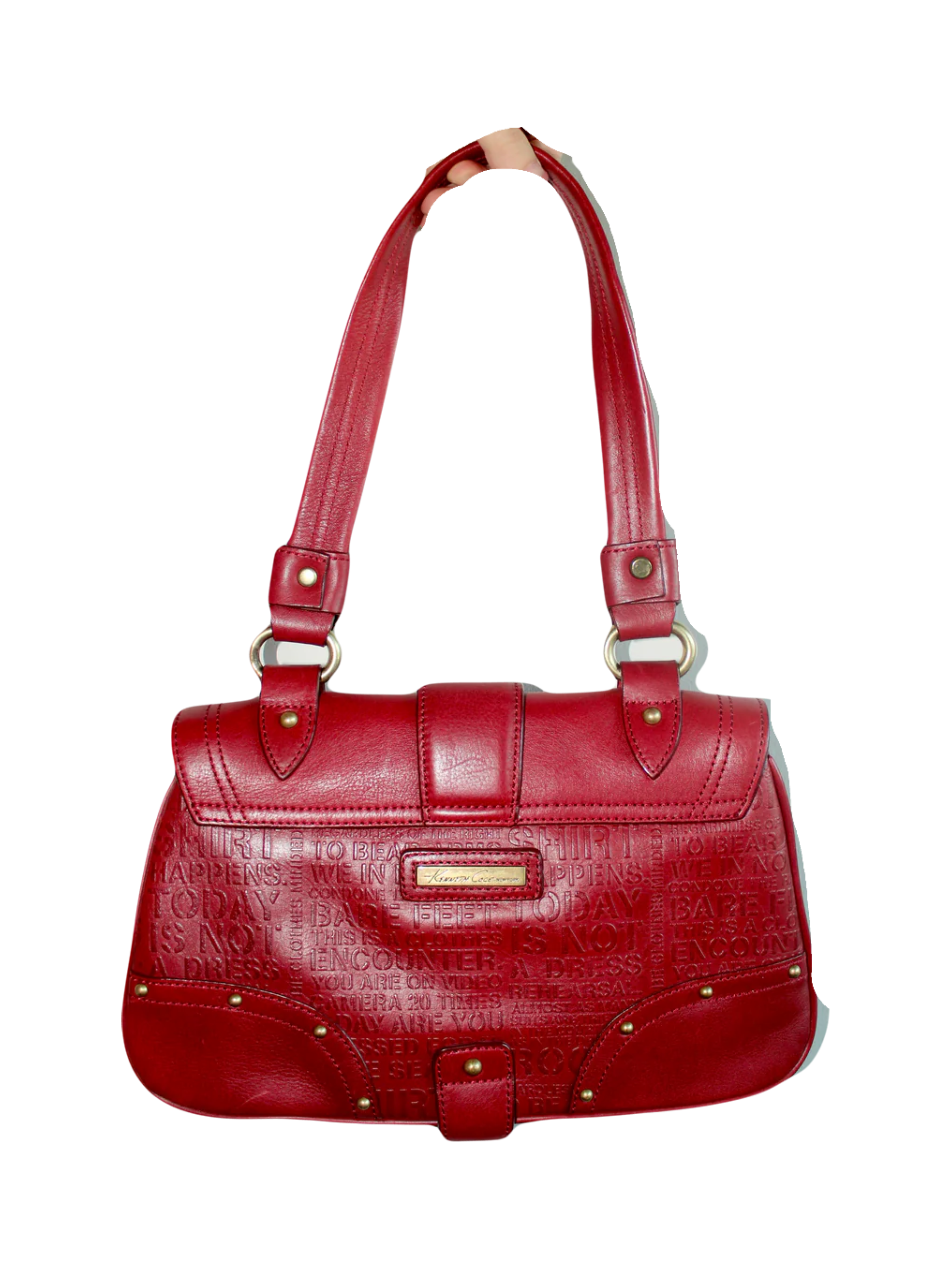 Vintage Chery Red Leather Graphic Text Purse