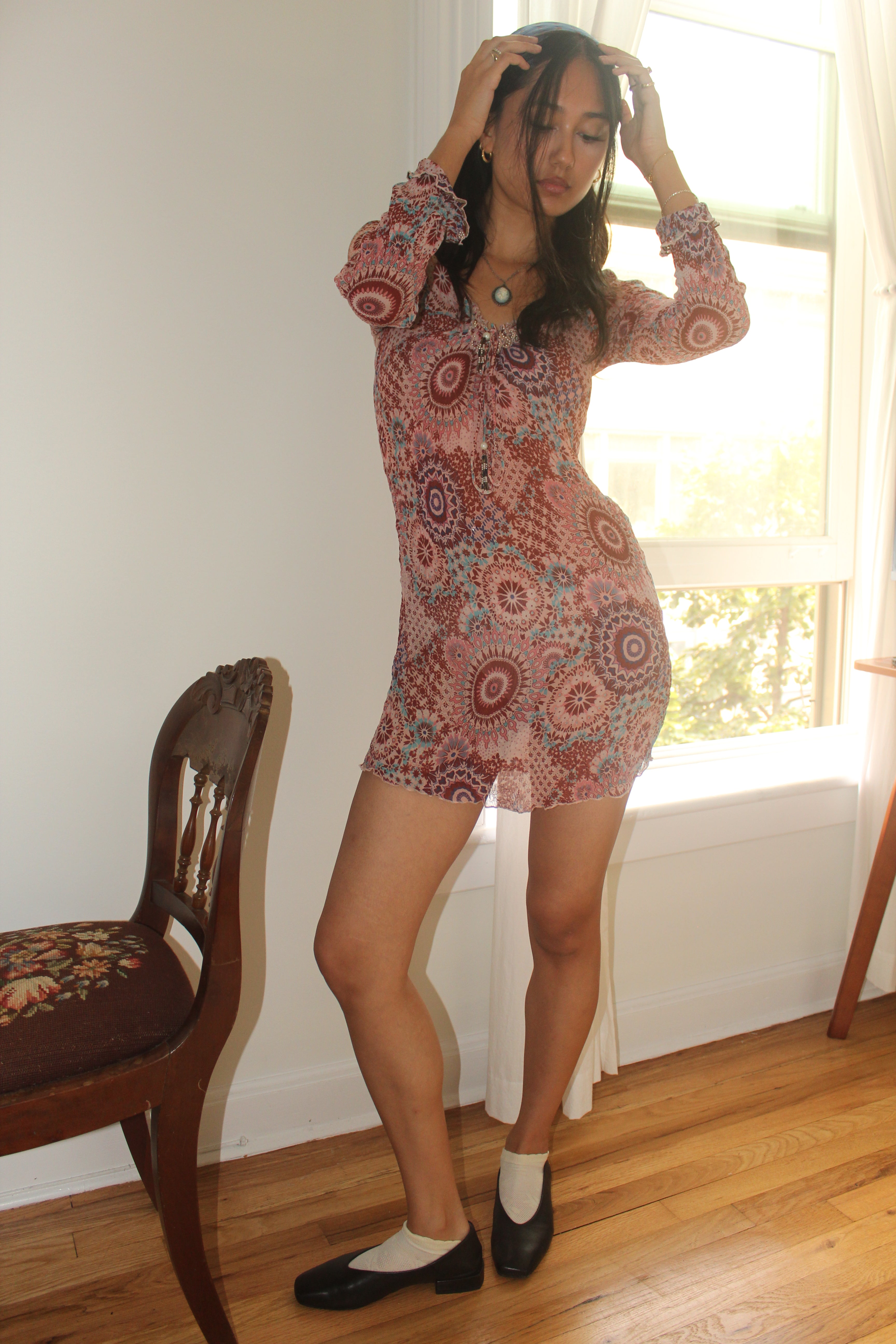 Vintage 90s Silk Paisley Midi Dress (XS/S)