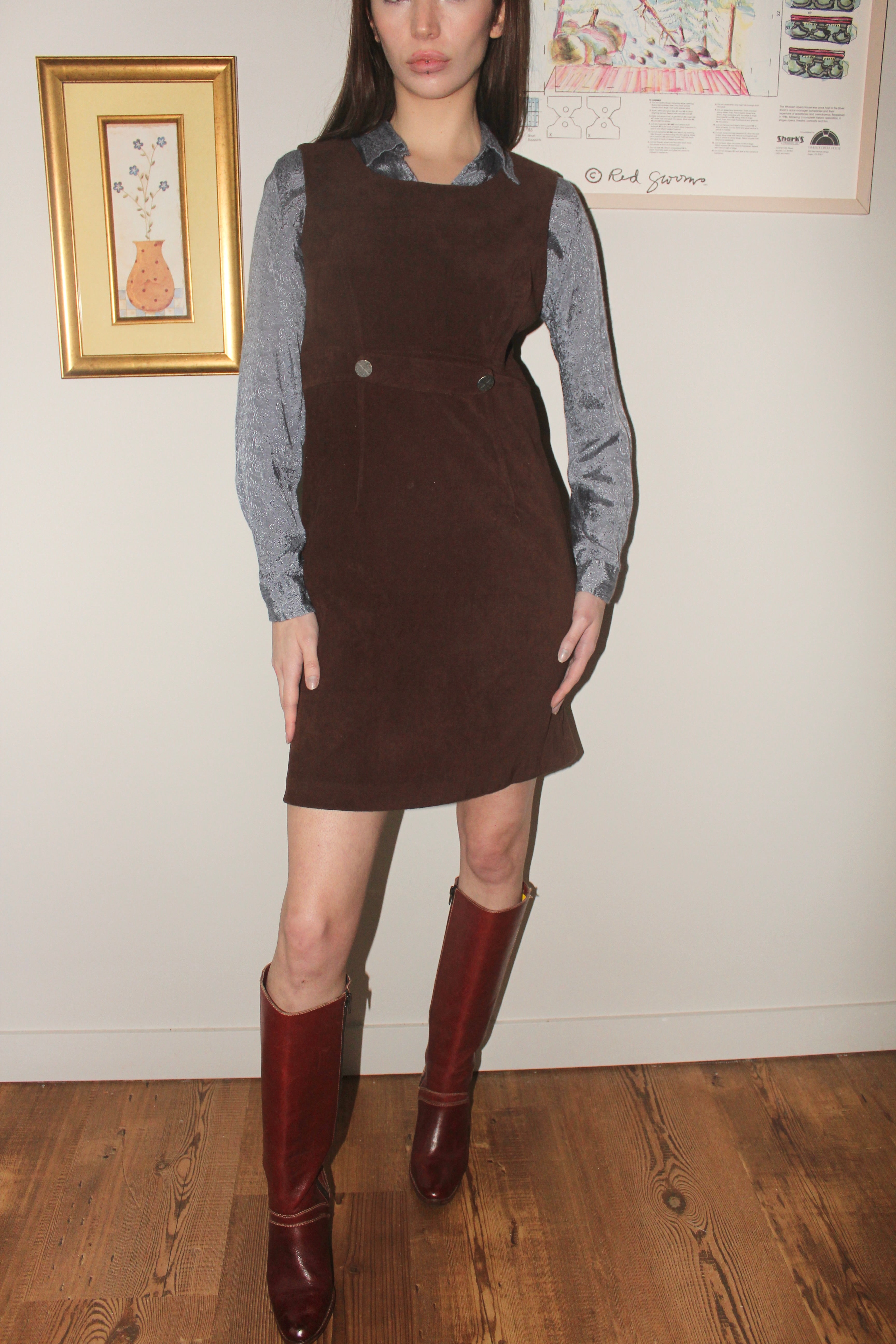 Vintage 90s Corduroy Mini Overall Dress (M)