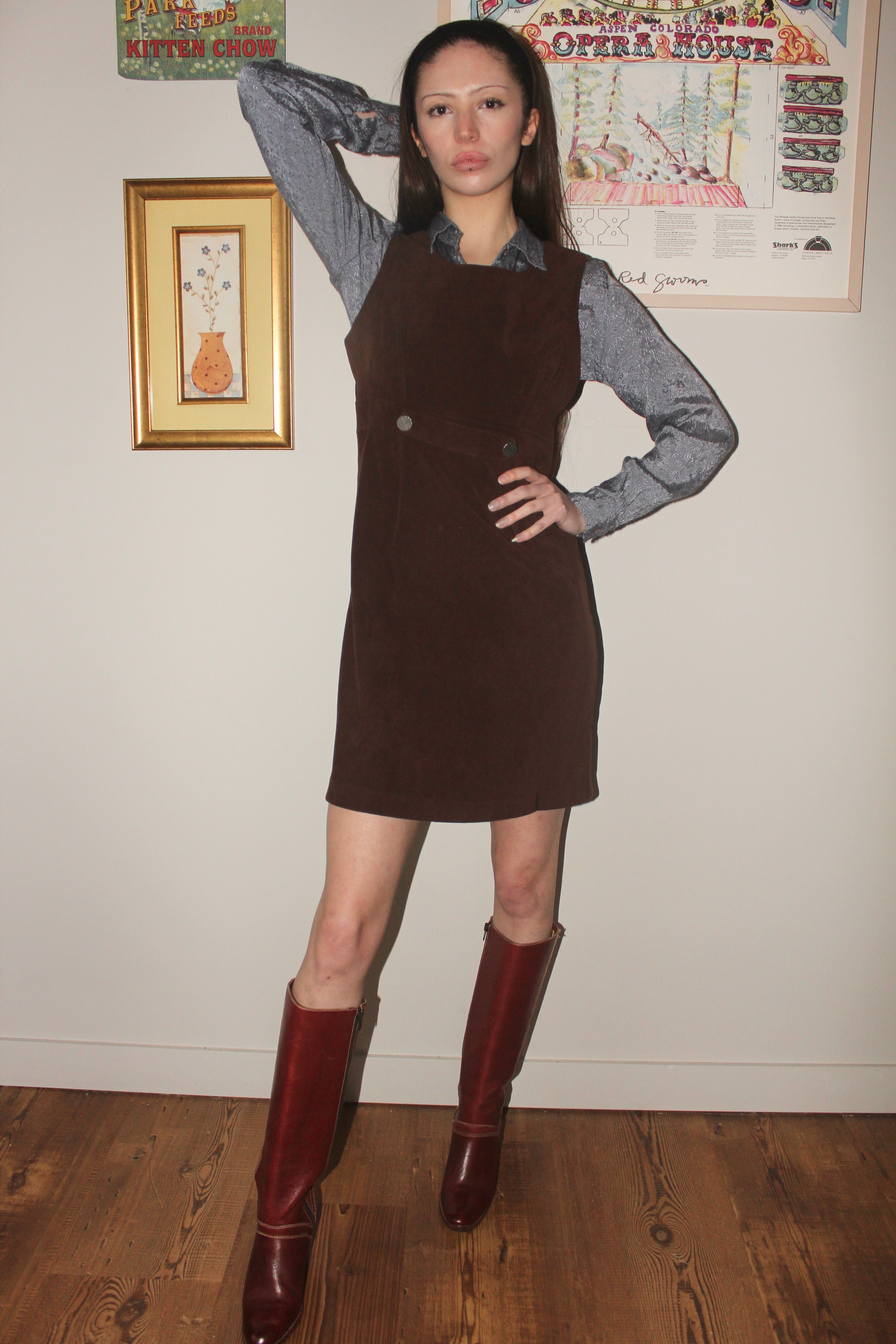 Vintage 90s Corduroy Mini Overall Dress (M)
