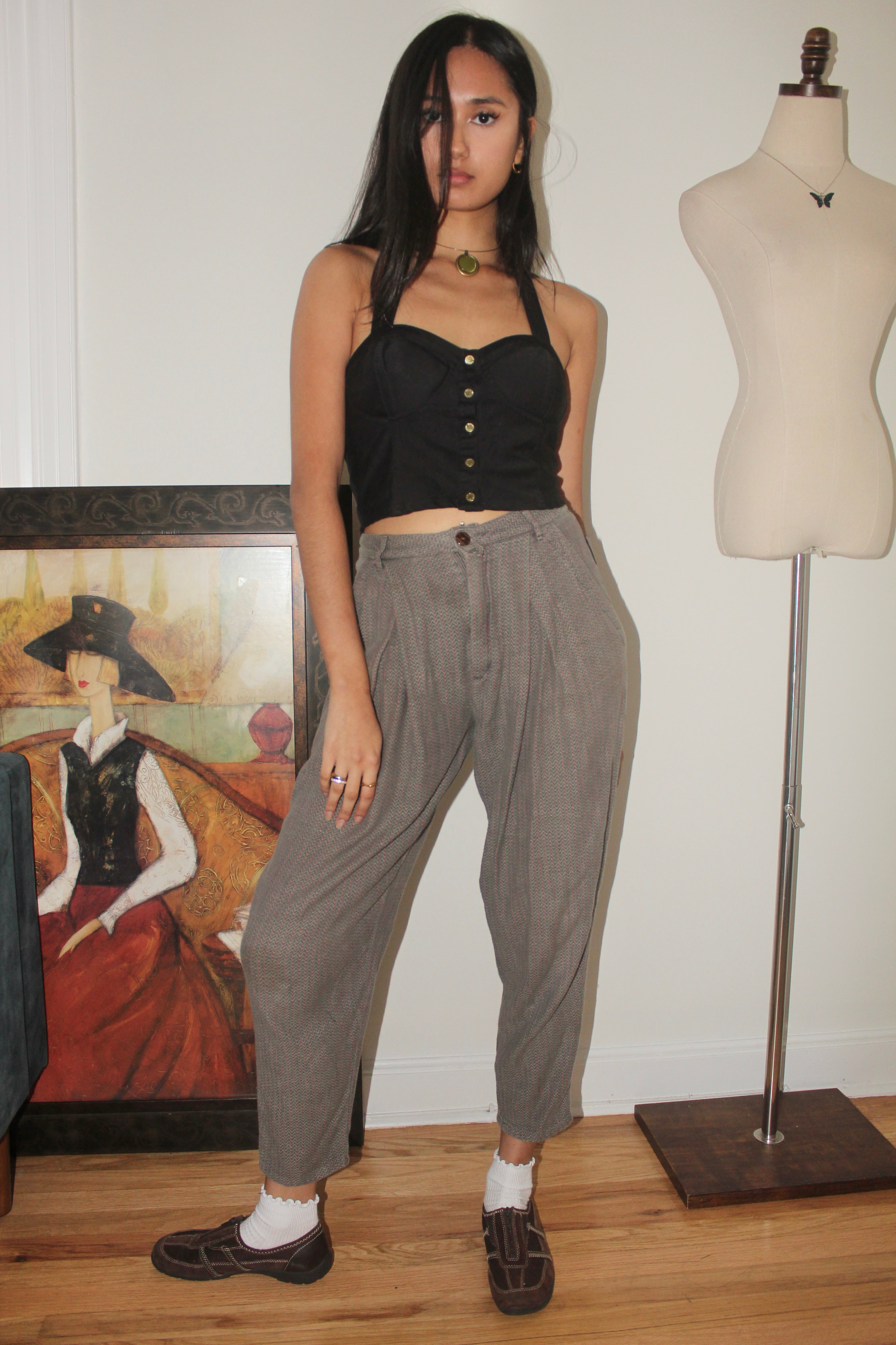 Vintage 90s Highwaisted Newsboy Trousers (25")
