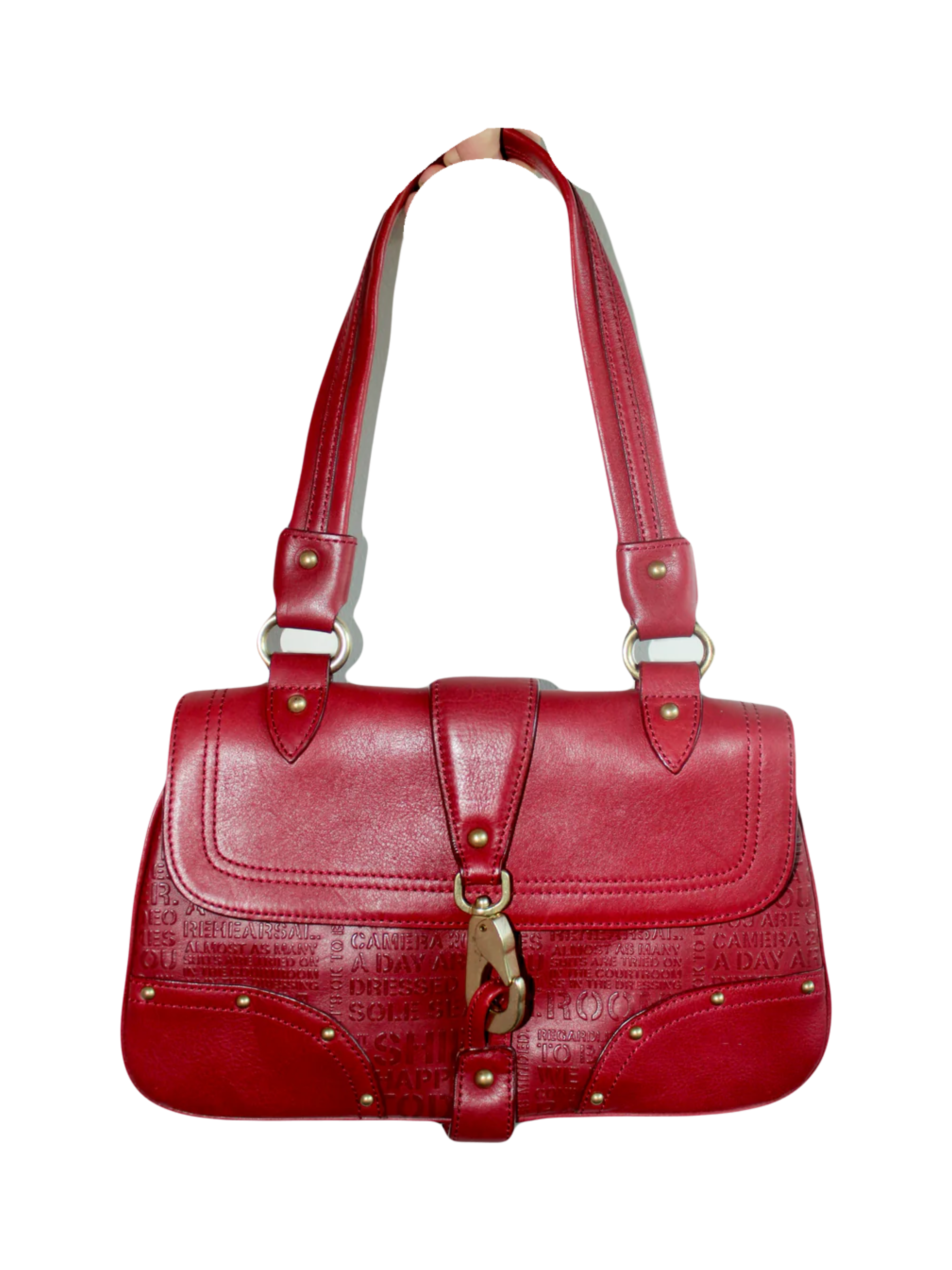 Vintage Chery Red Leather Graphic Text Purse