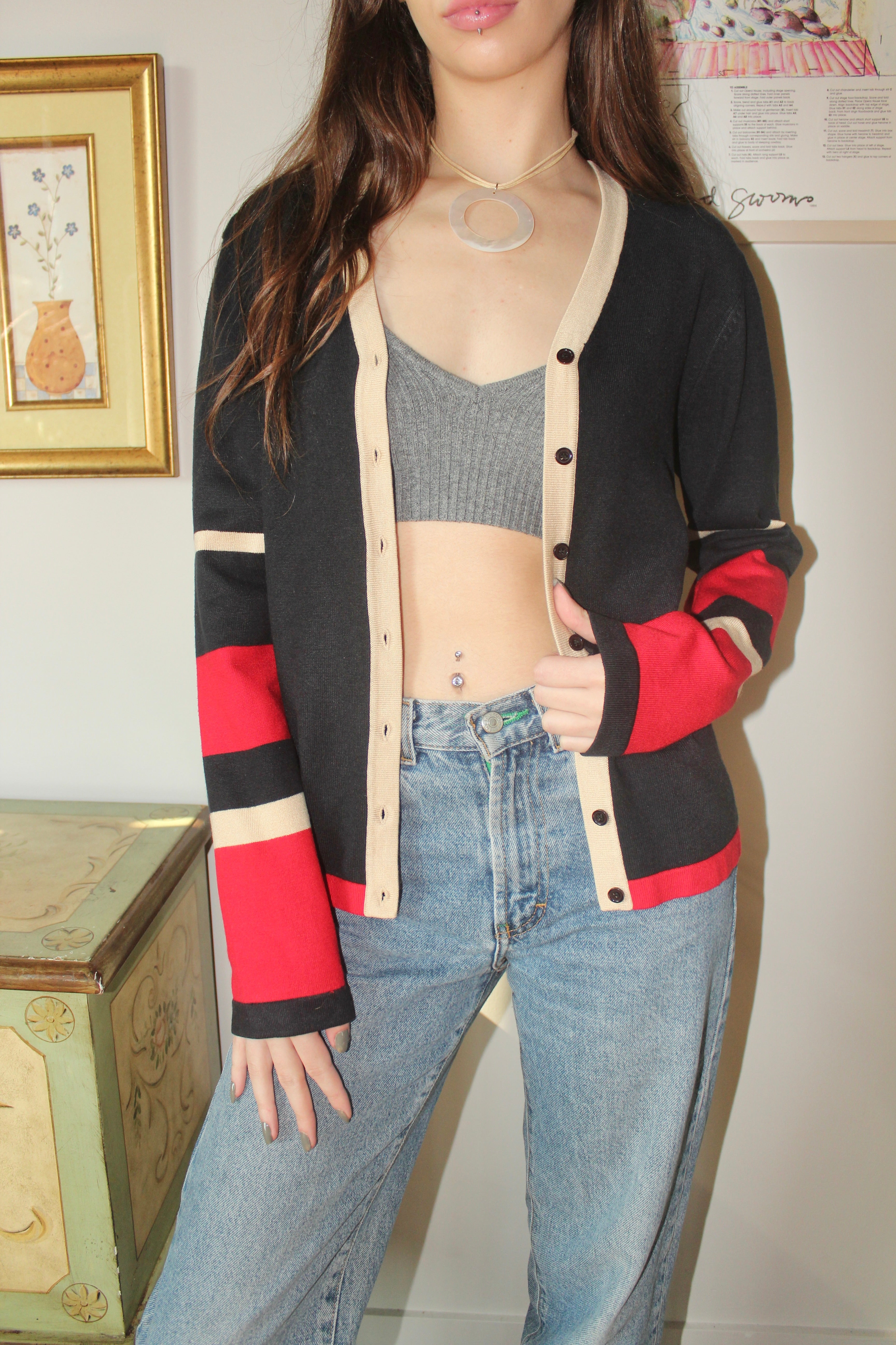 Vintage 90s Retro Colorblock Cardigan (S/M)