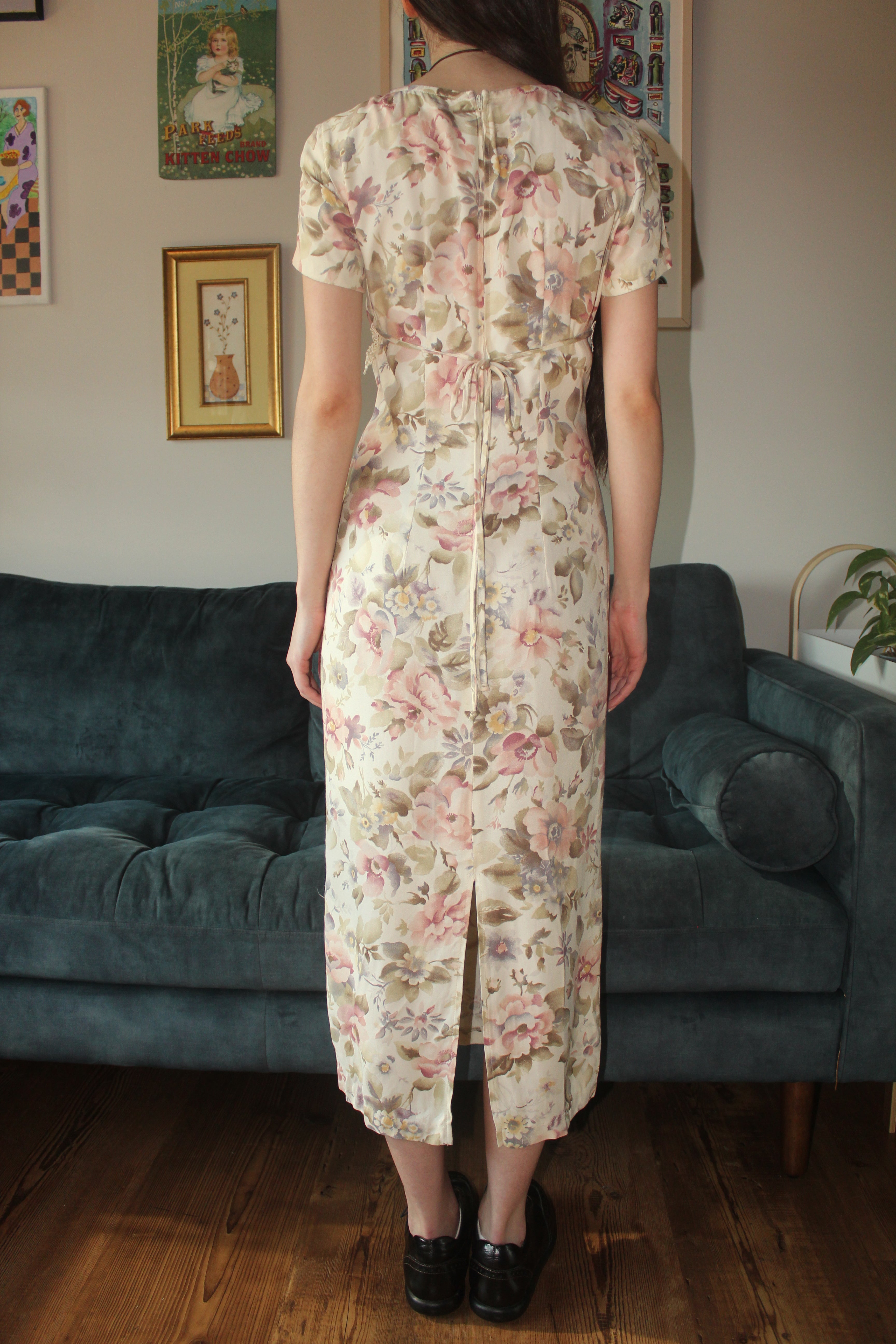 Vintage 80s Floral Prairie Midi Dress (S)