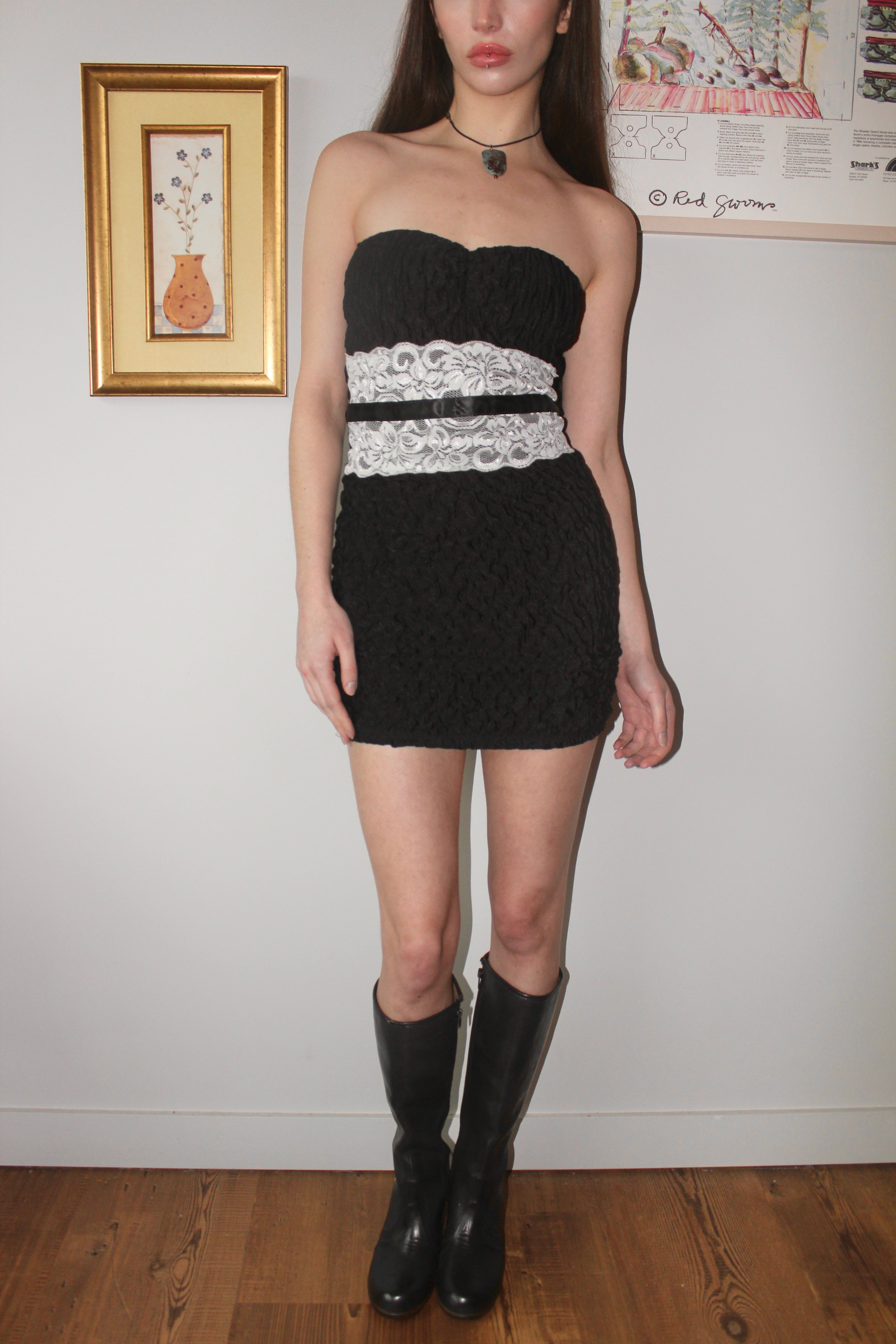 Vintage 90s Lace Ruched Mini Dress (S)