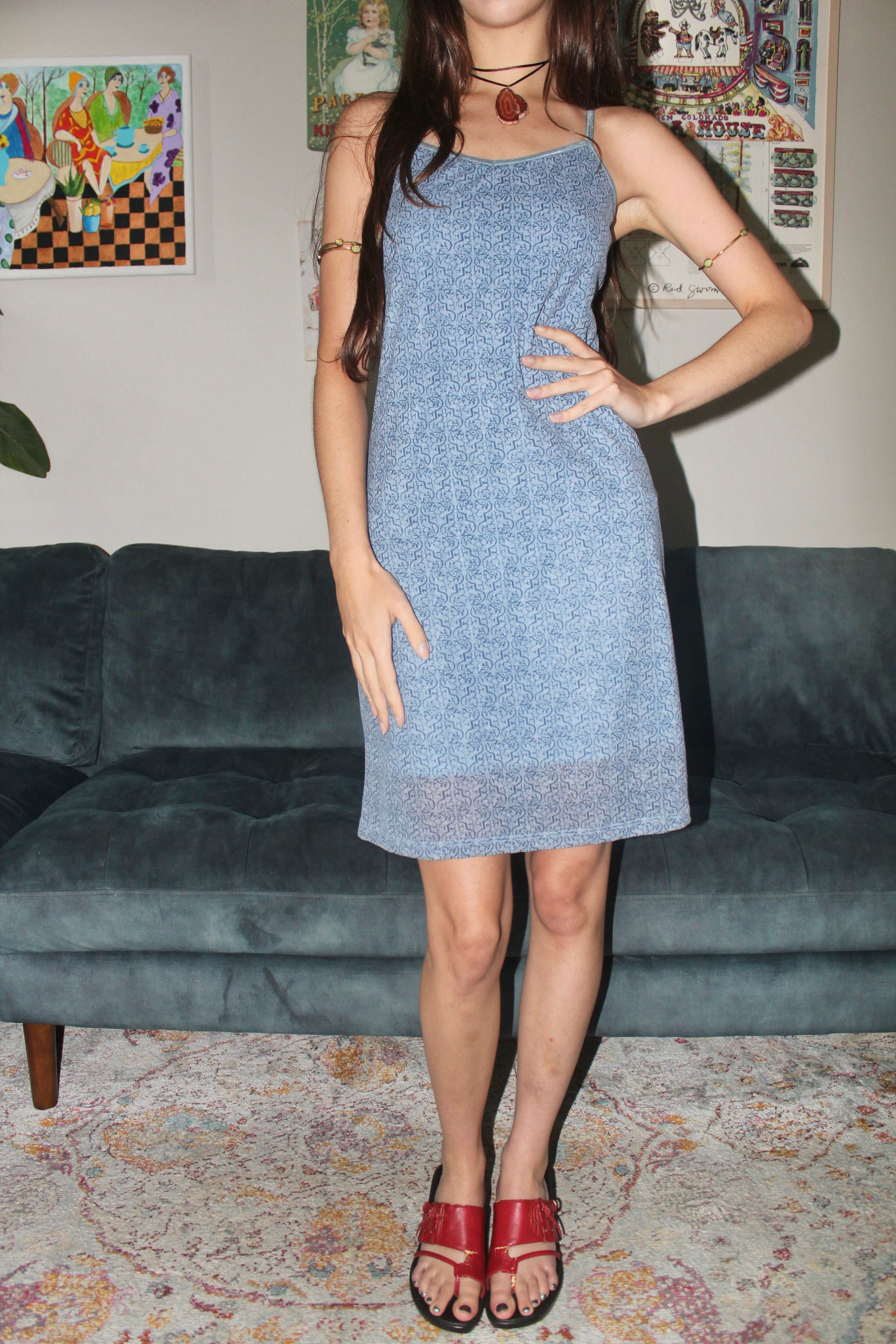 Vintage 90s Floral Criss Cross Back Dress (S/M)