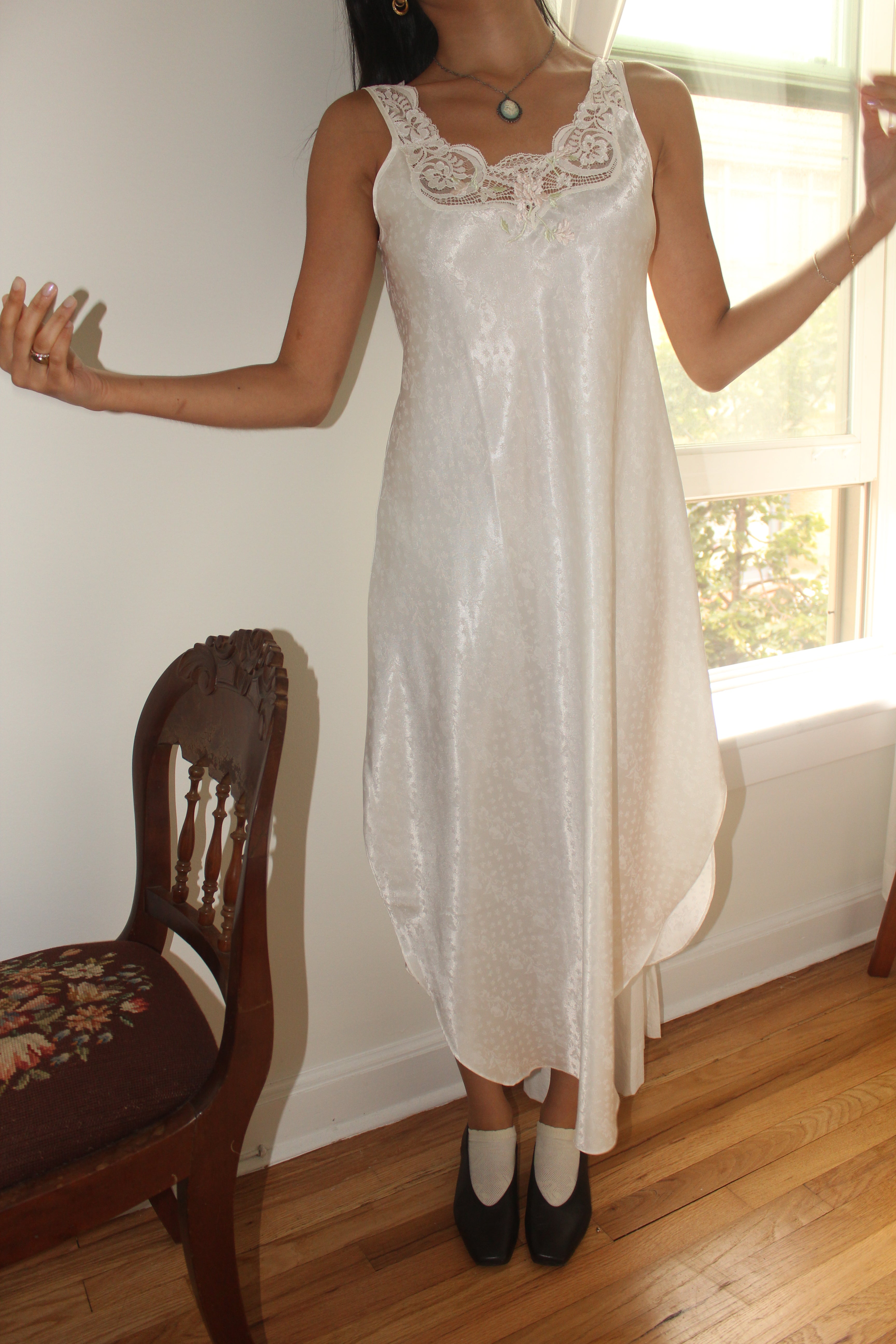 Vintage 80s Lace Trim Slip Dress (M)