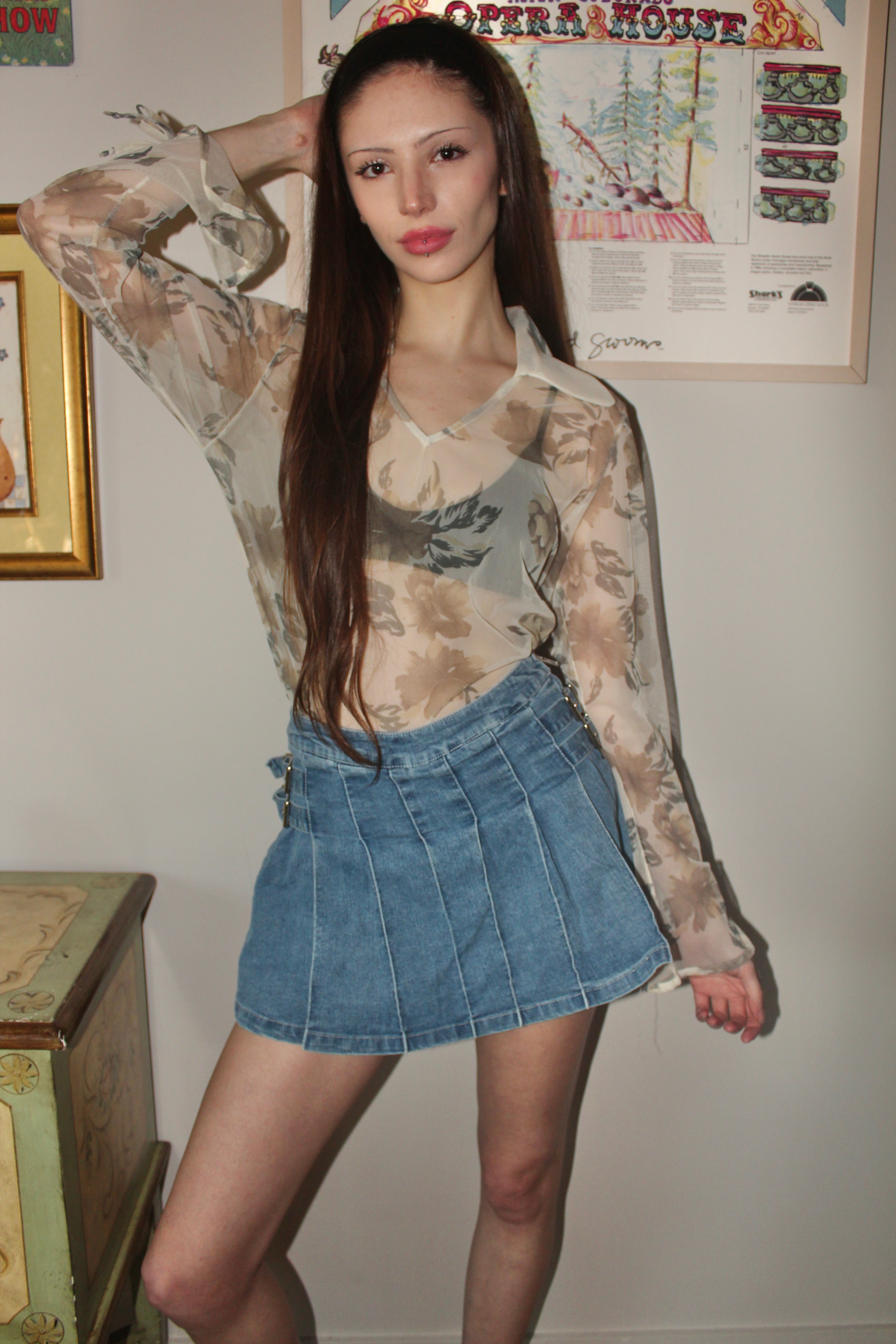 Vintage 90s Sheer Patterned Blouse (M)