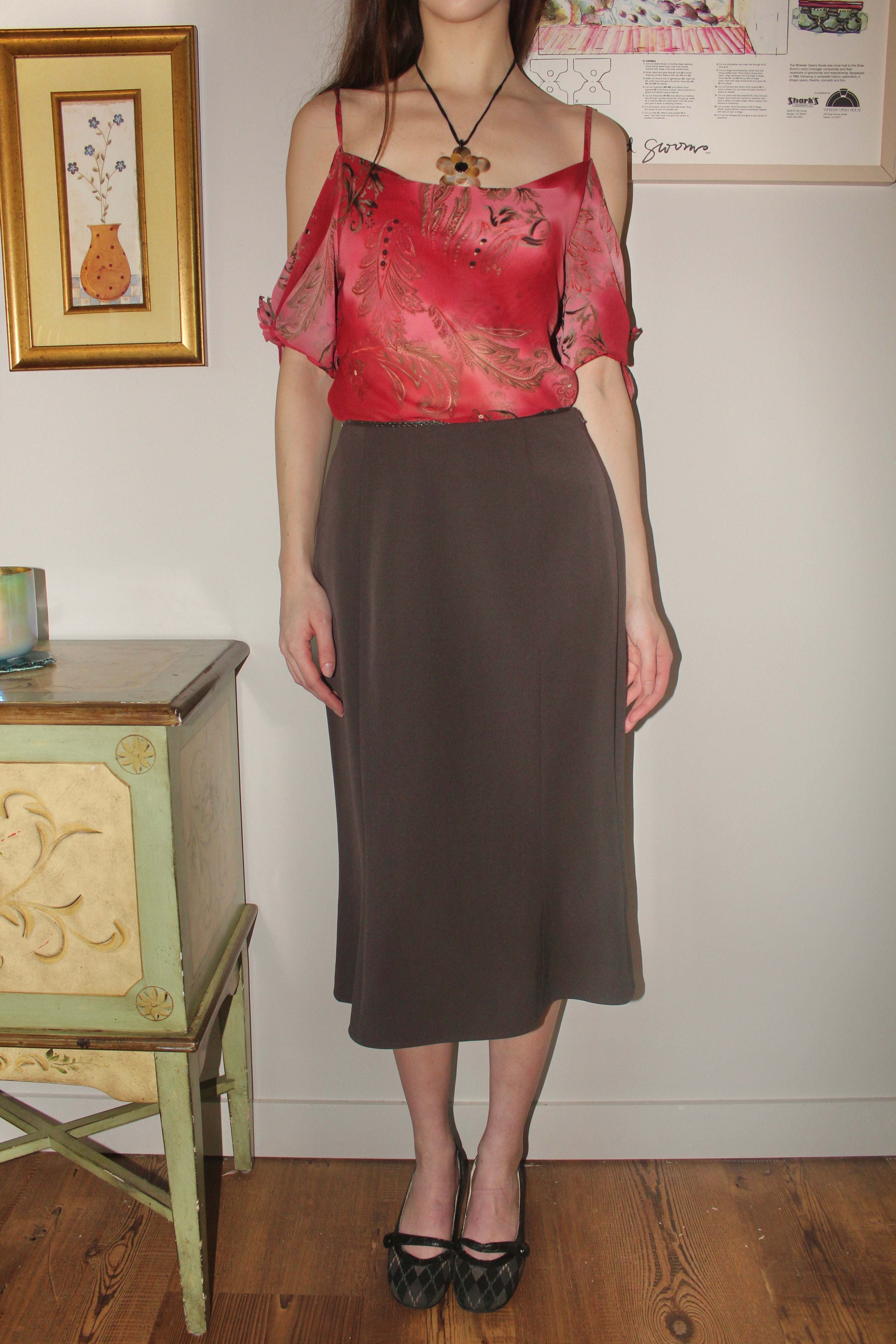 Vintage 90s Structured Sleek Midi Skirt (S)