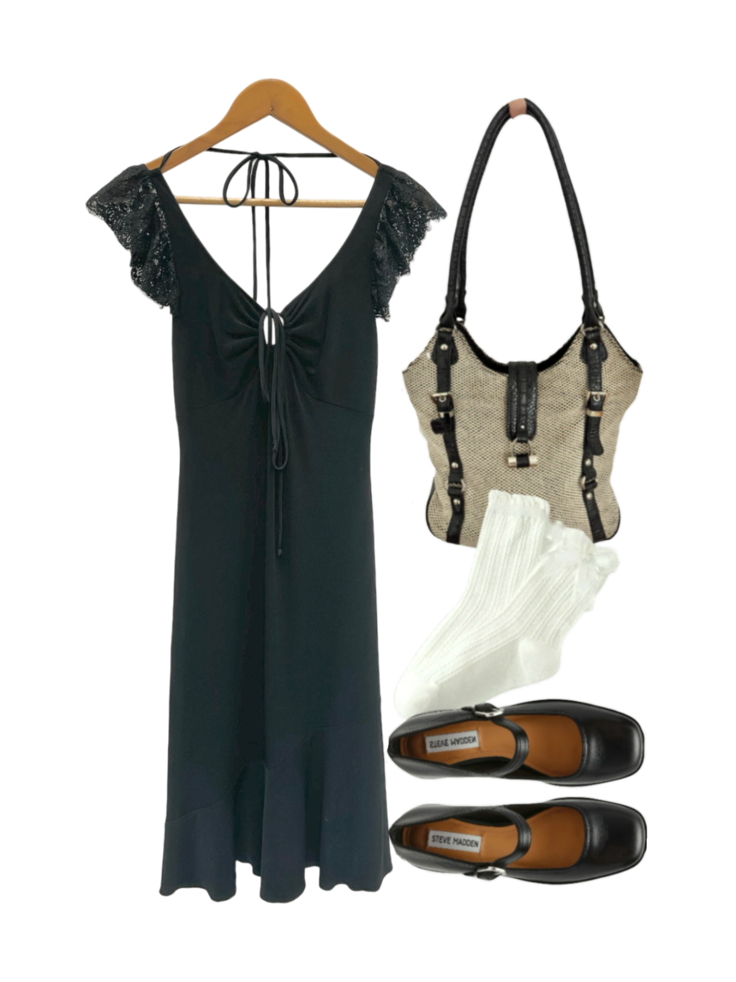 Vintage Y2K Dainty Lace Flutter Sleeve Midi Dress (S)
