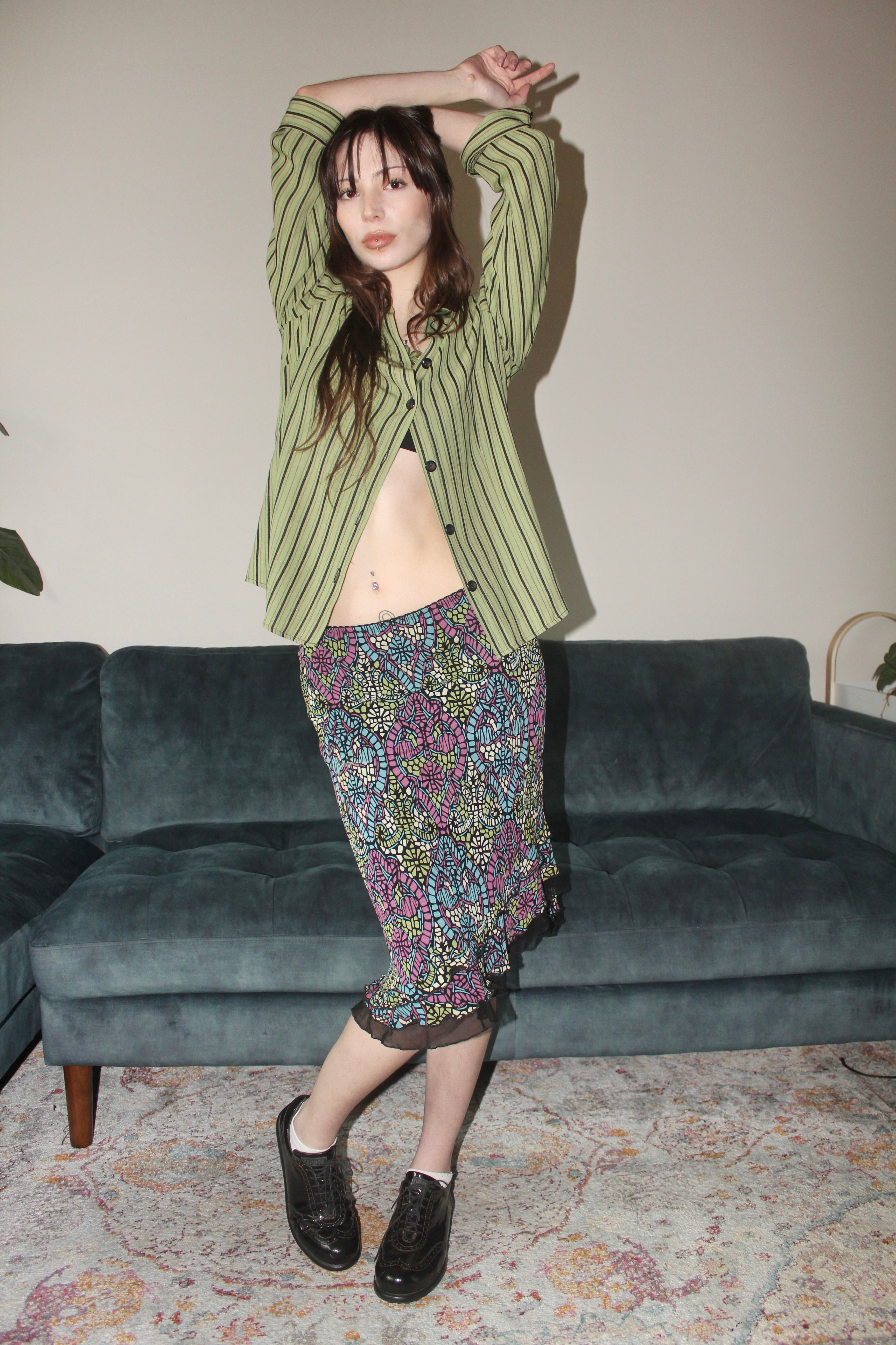 Vintage 90s Mosaic Patterned Asymmetrical Midi Skirt (S)
