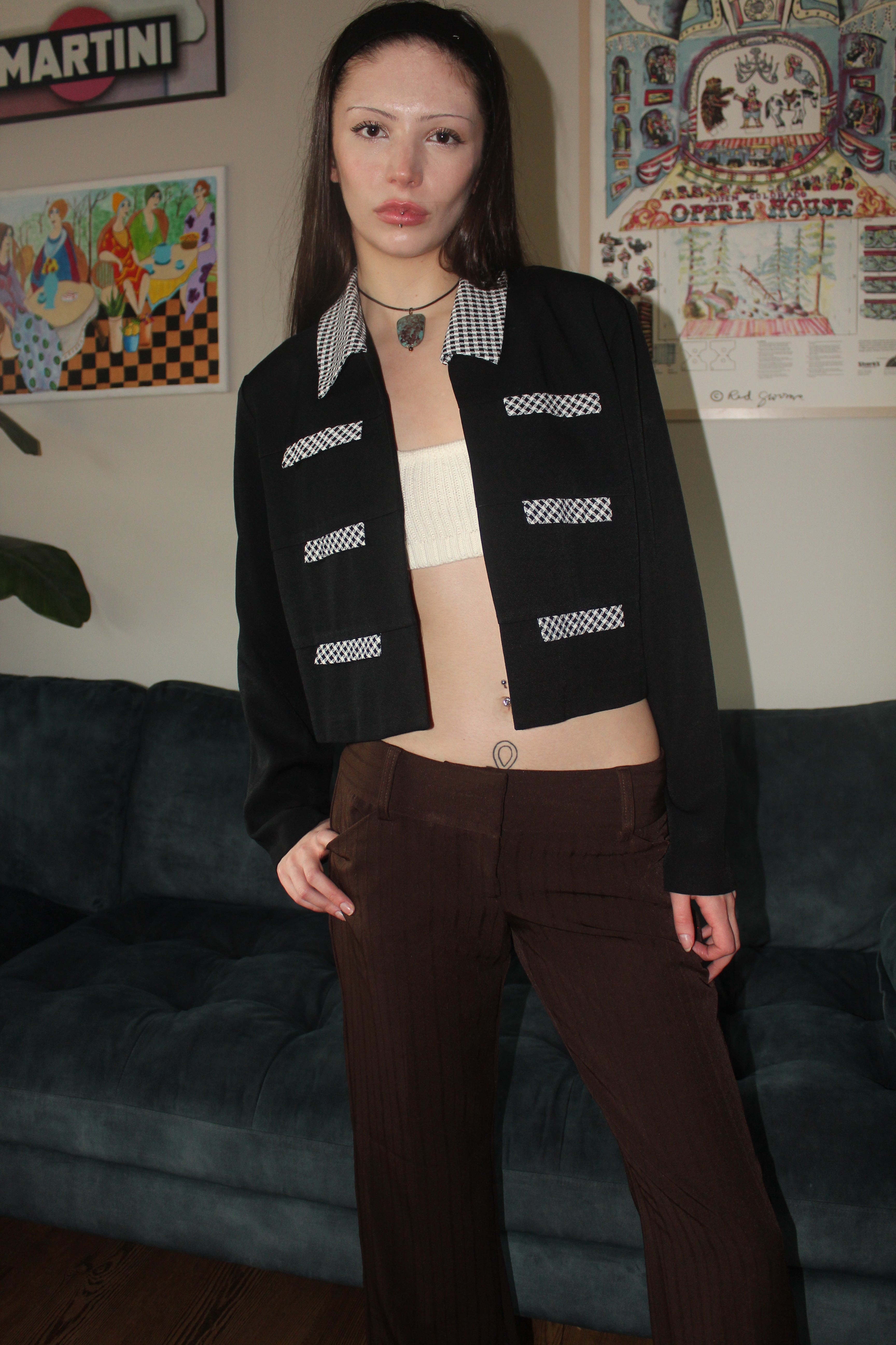 Vintage 90s Contrast Cropped Blazer (M)