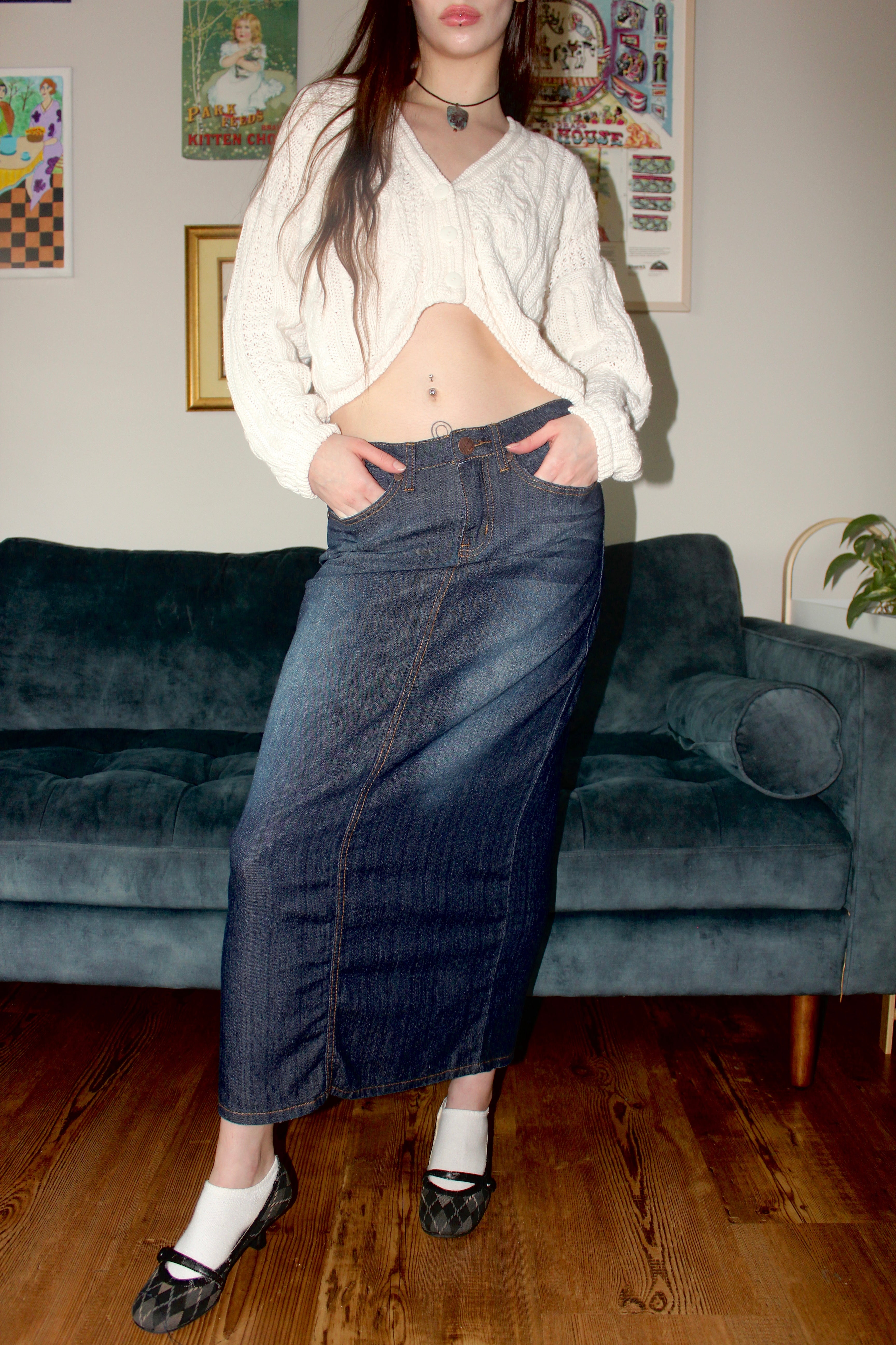 Vintage 90s Denim Maxi Skirt (M)