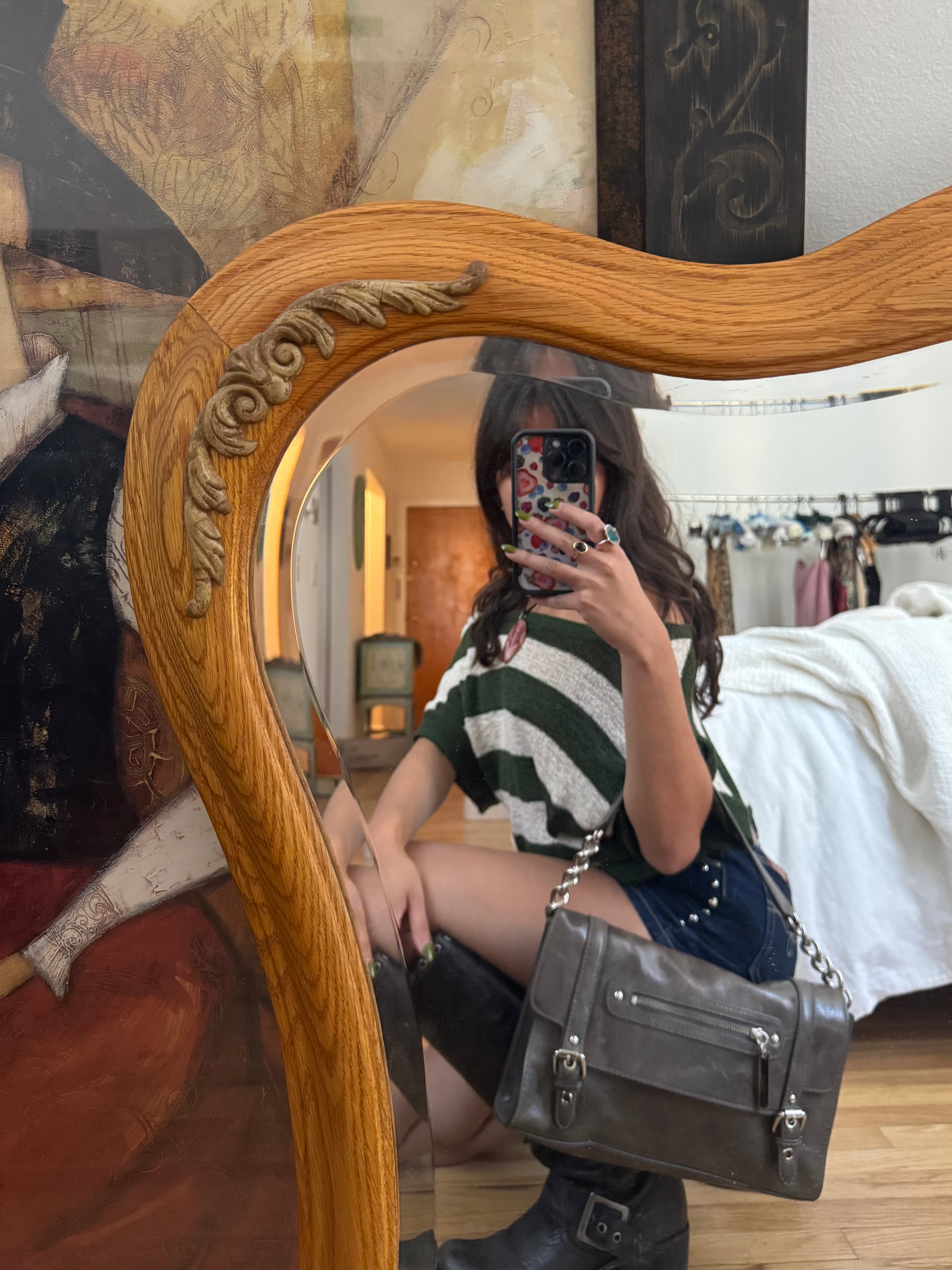 Vintage Olive Via Spiga Chain Leather Purse