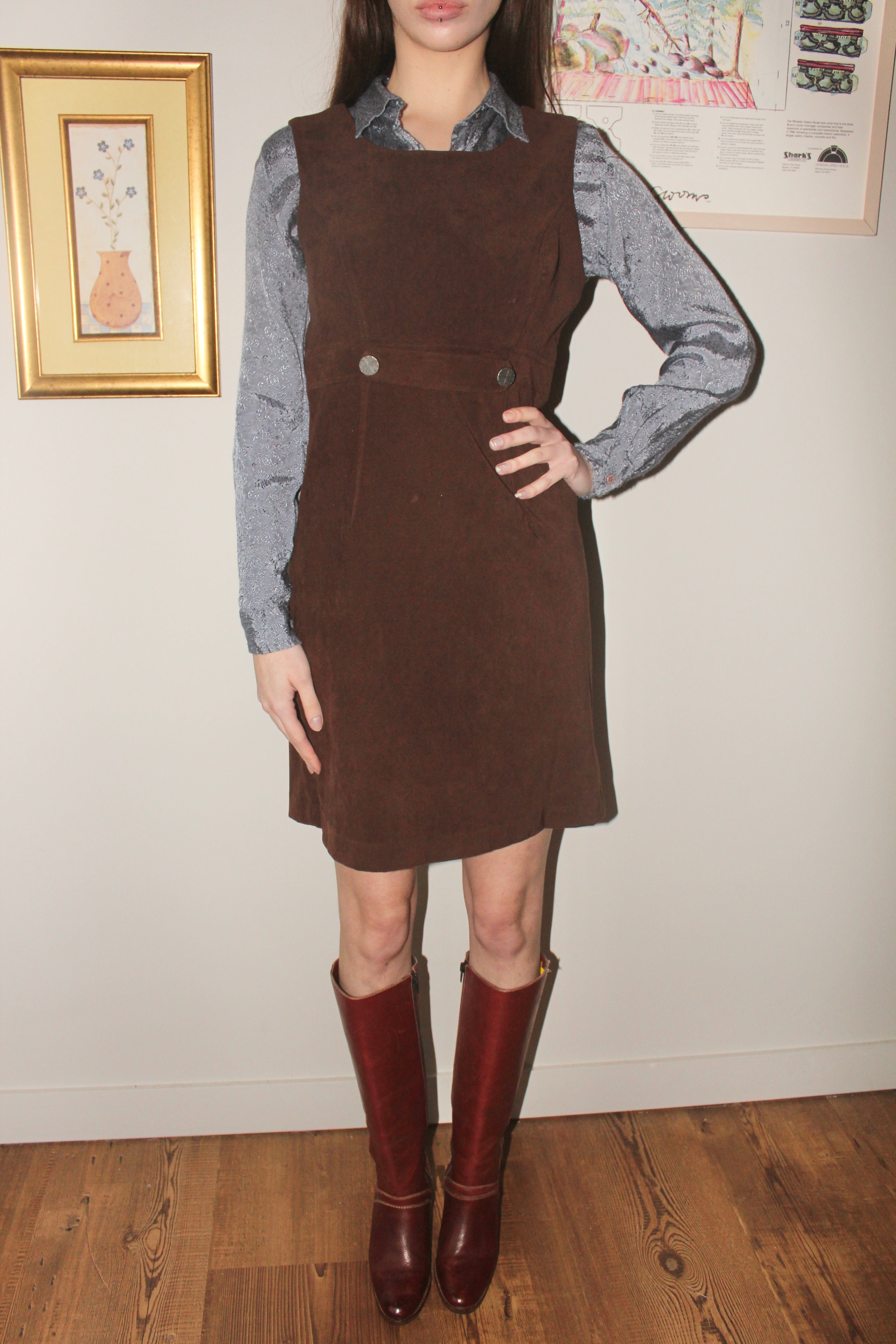 Vintage 90s Corduroy Mini Overall Dress (M)