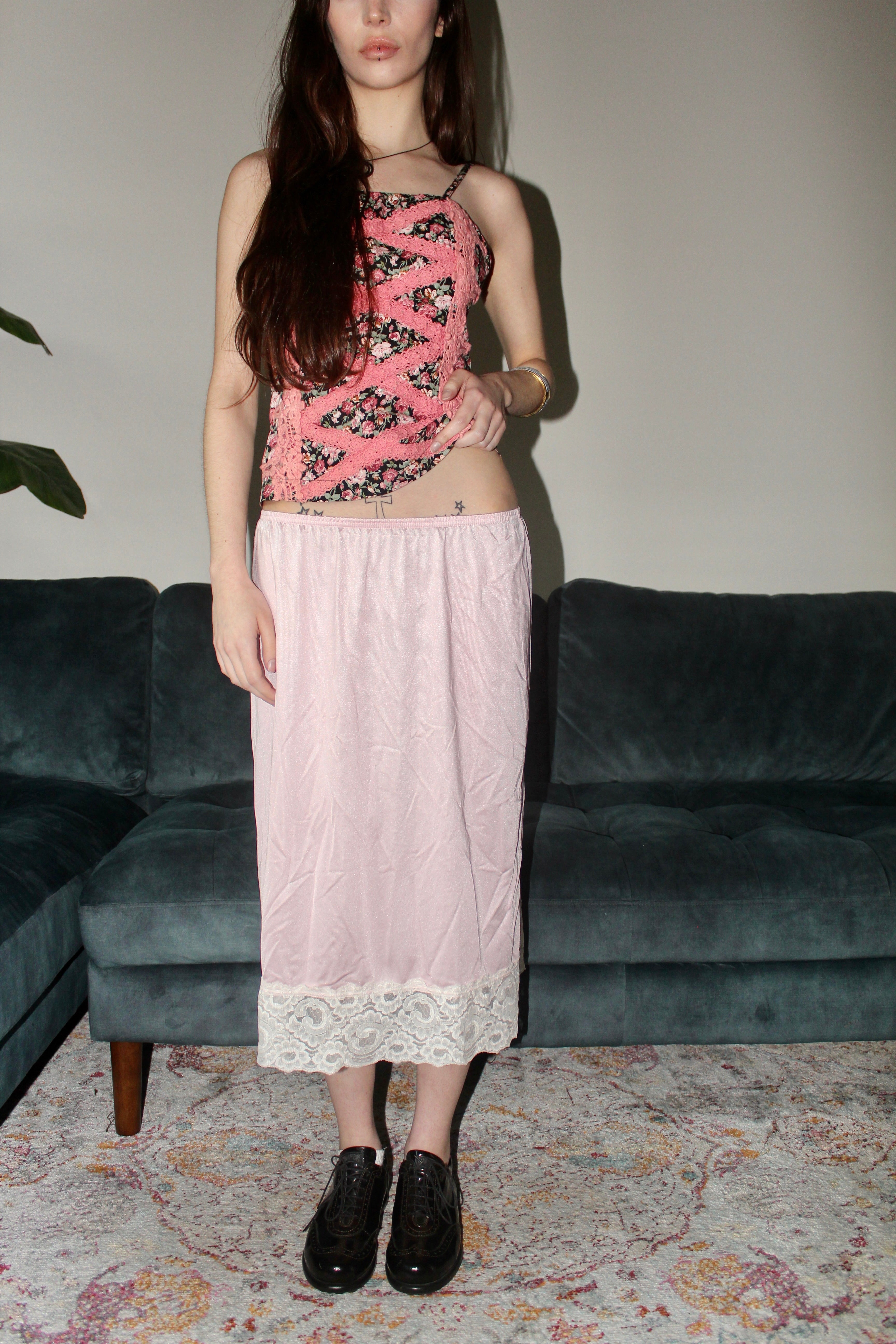 Vintage 60s Strawberries & Cream Slip Skirt (M)