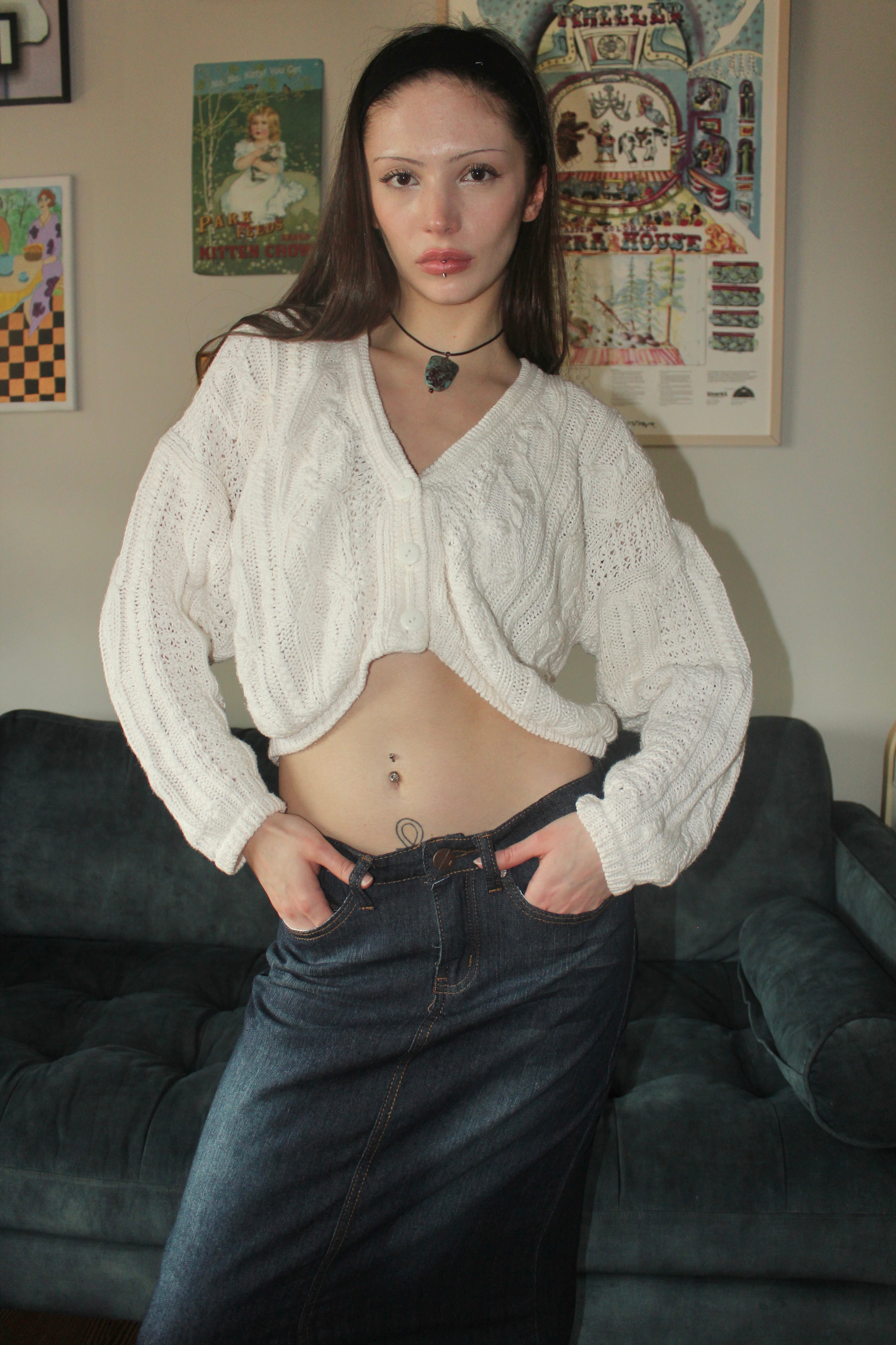 Vintage 90s Cableknit Cropped Cardigan (S)