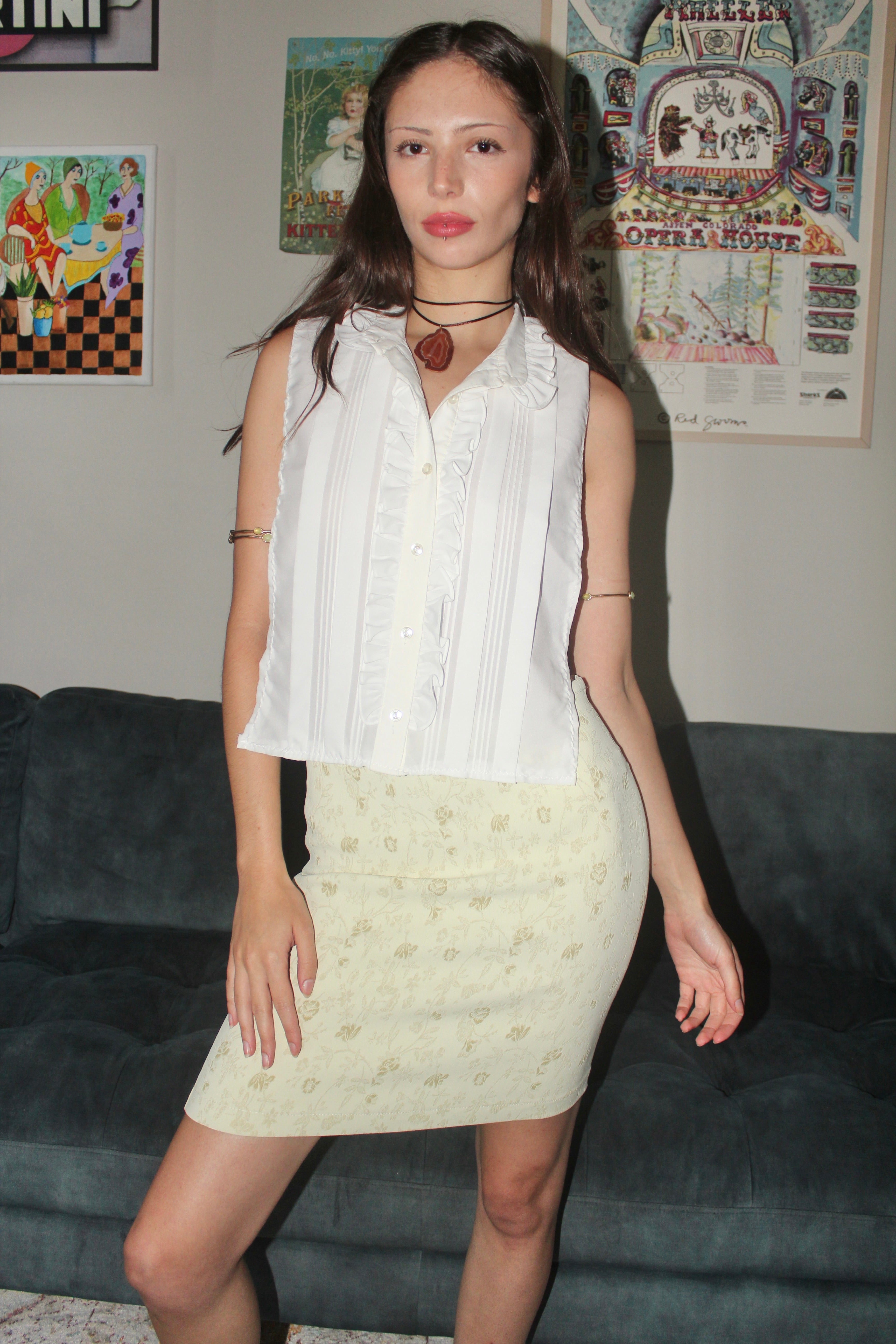 Vintage 90s Split Sides Ruffled Top (S/M)