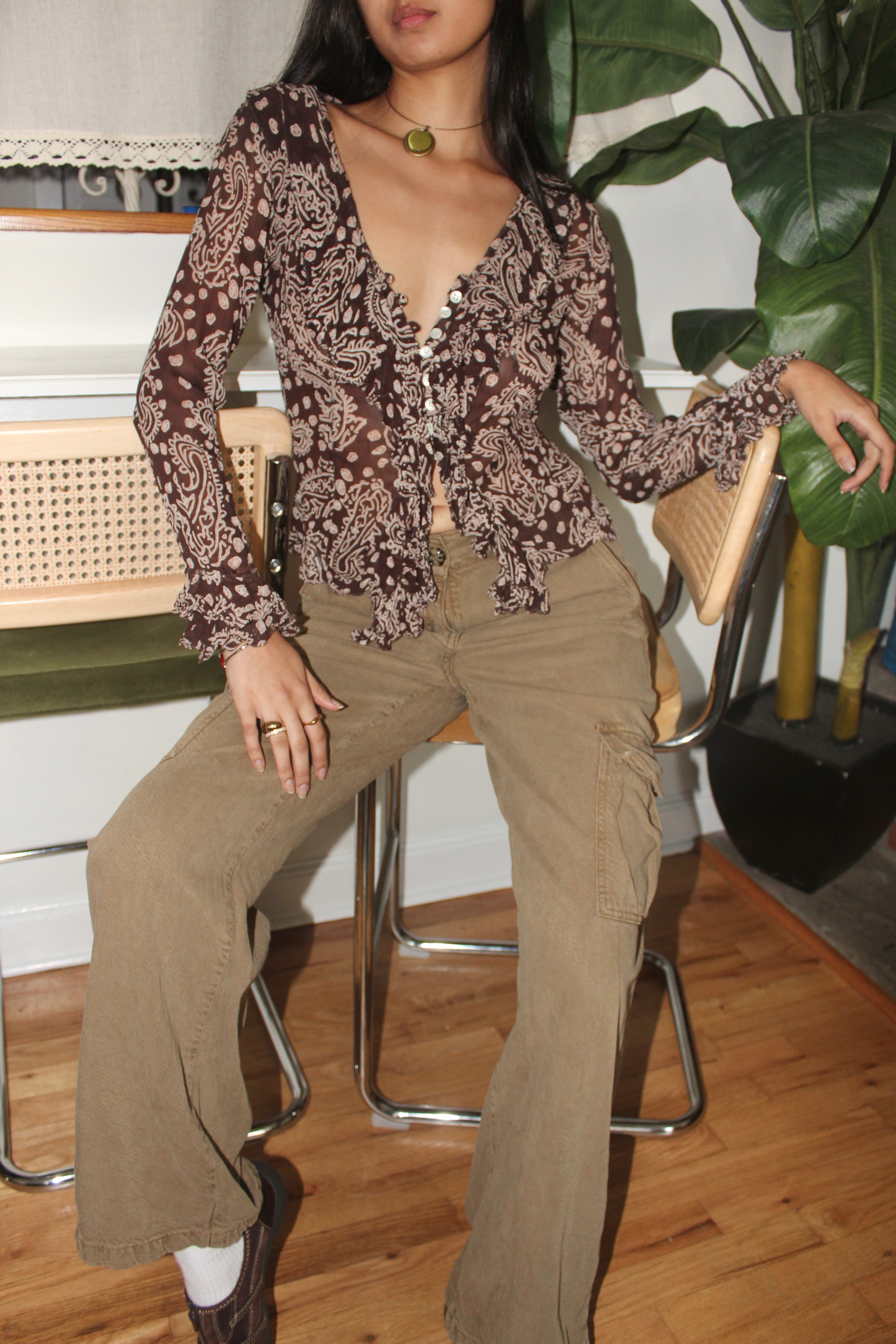 Vintage 90s Ruffled Paisley Long Sleeve (S)