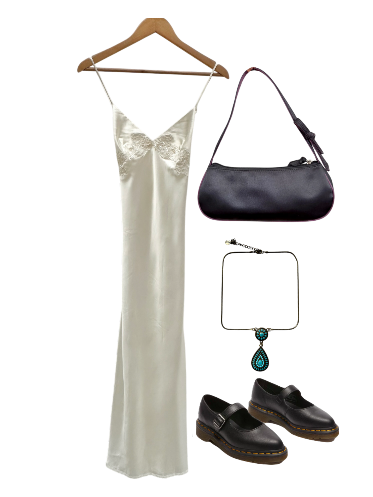 Vintage 90s Beaded Ivory Slinky Midi Slip Dress (S)
