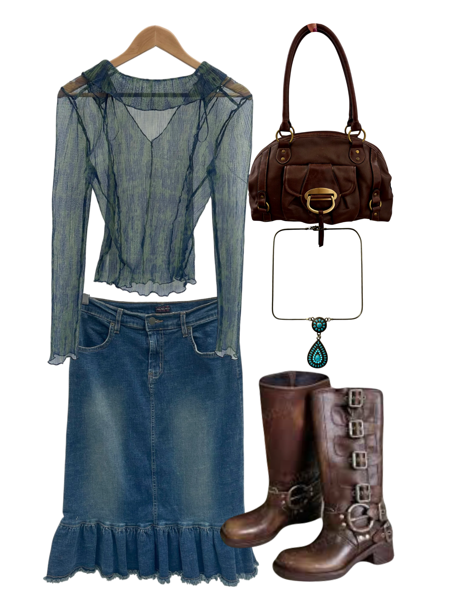 Vintage 90s Retro Ruffled Denim Skirt (M)