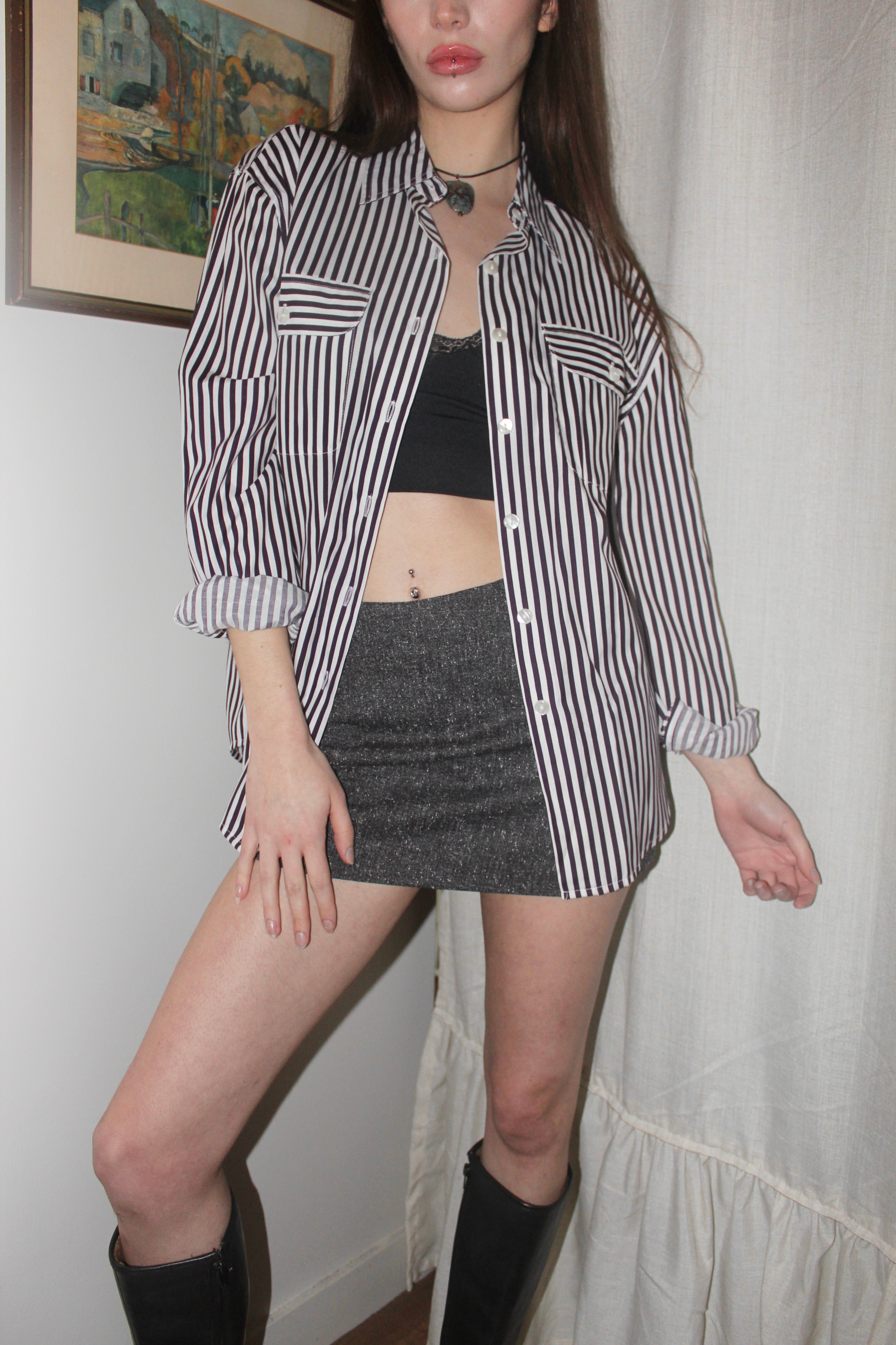Vintage 90s Retro Striped Button Up (L)